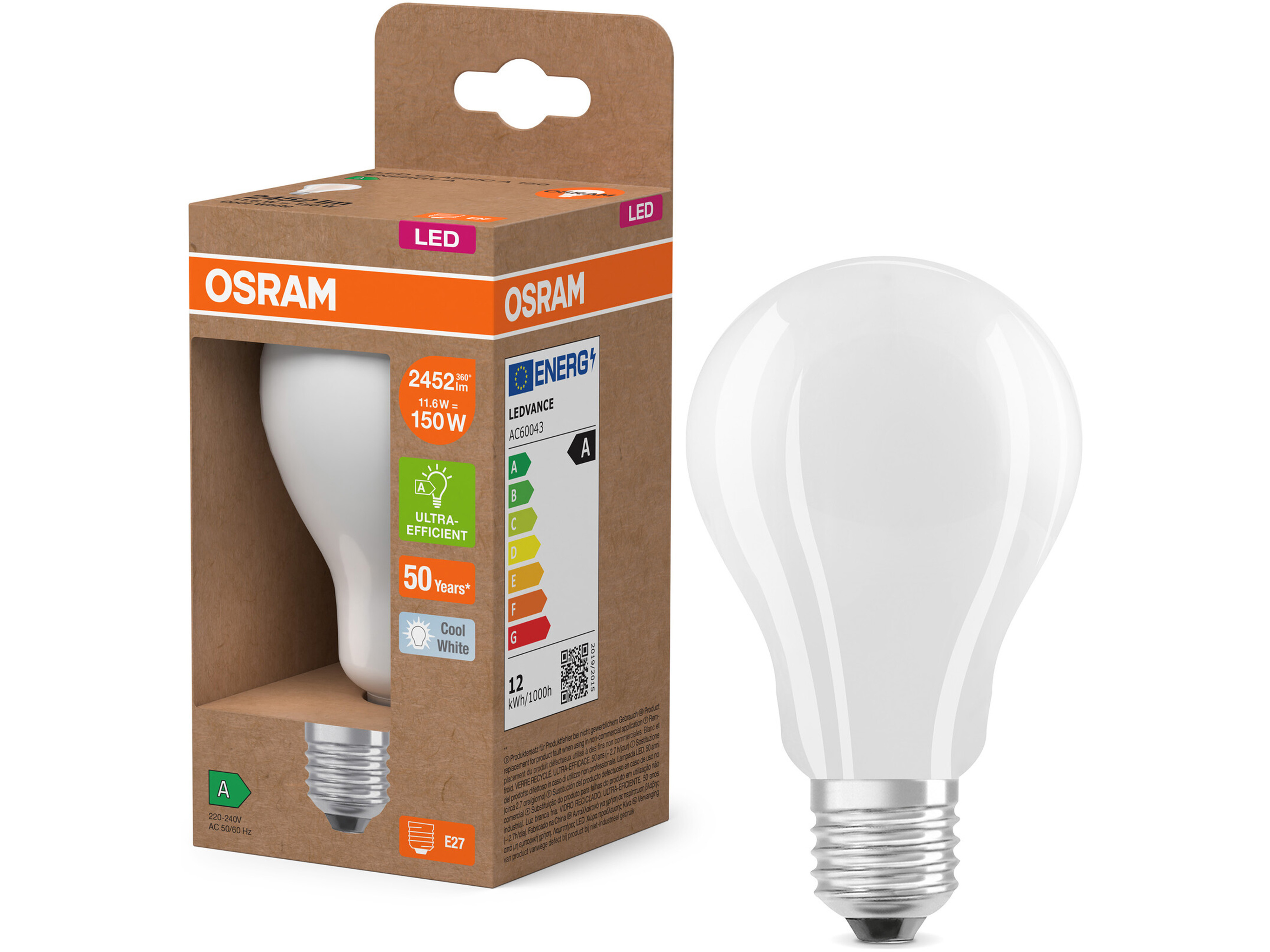 OSRAM LED-Lampe in Kolbenform, E27, 11,6W, 4000K, EEK: A, 2452lm, neutralweiß OSRAM LED-Lampe in Kolbenform, E27, 11,6W, 4000K, EEK: A, 2452lm, neutralwei