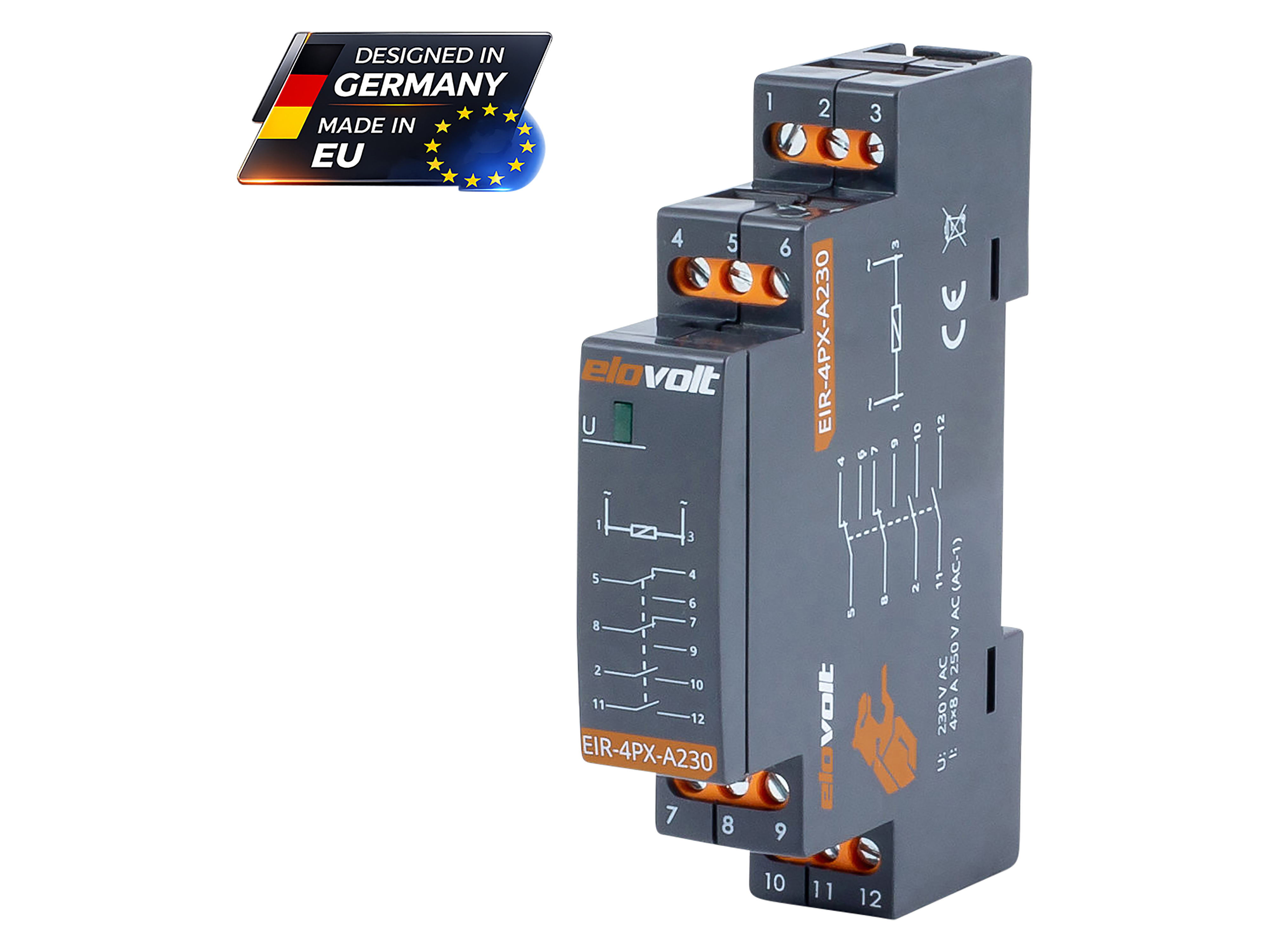 ELOVOLT Schaltrelais EIR-4PX-A230, 4x 8 A, 230 V, 2 Schliesser + 2 Wechsler