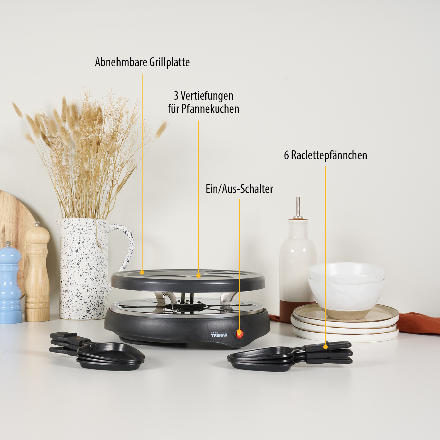 TRISTAR Raclette RA-2998, 6 Personen, 800 W, Grillplatte mit Crepe-Bereich TRISTAR Raclette RA-2998, 6 Personen, 800 W, Grillplatte mit Crepe-Bereich