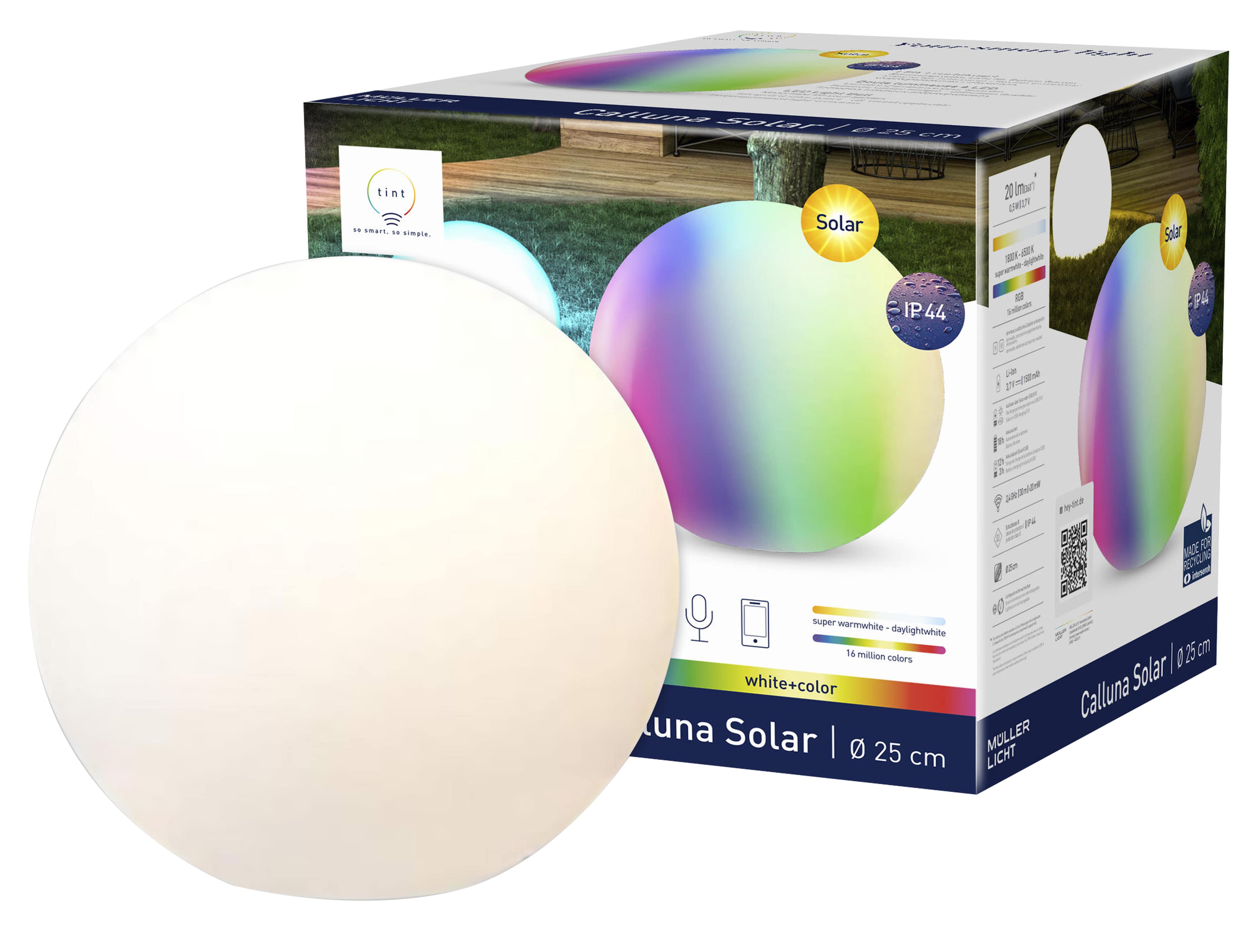 TINT Müller-Licht Solar LED-Gartenleuchte Calluna, Ø 25 cm, RGB+W TINT Müller-Licht Solar LED-Gartenleuchte Calluna, Ø 25 cm, RGB+W