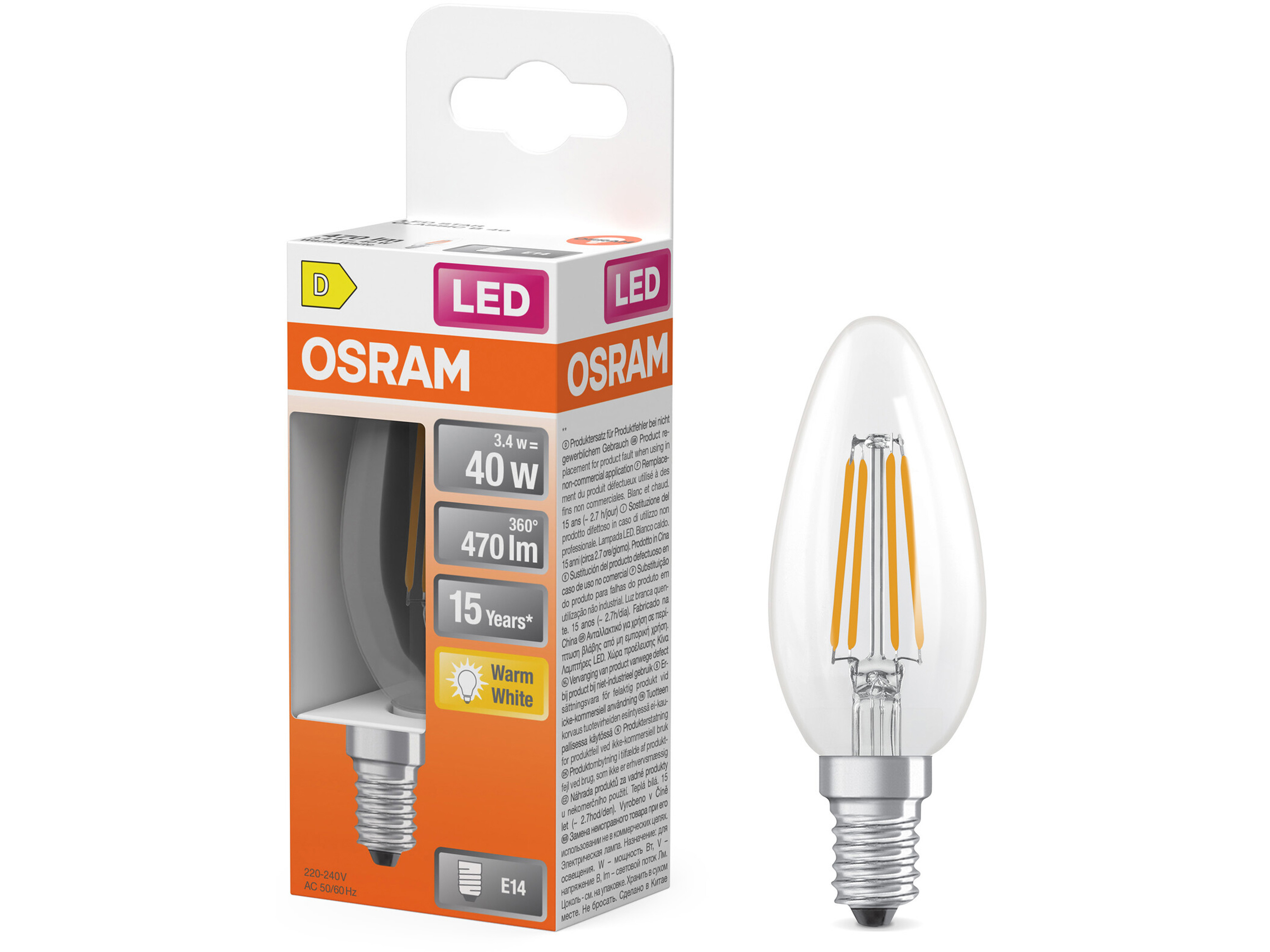 OSRAM LED-Lampe Retrofit, 3,4 W, E14, 2700 K, EEK: D, 470 lm, IP20, warmweiß OSRAM LED-Lampe Retrofit, 3,4 W, E27, 2700 K, EEK: D, 470 lm, IP20, warmweiß