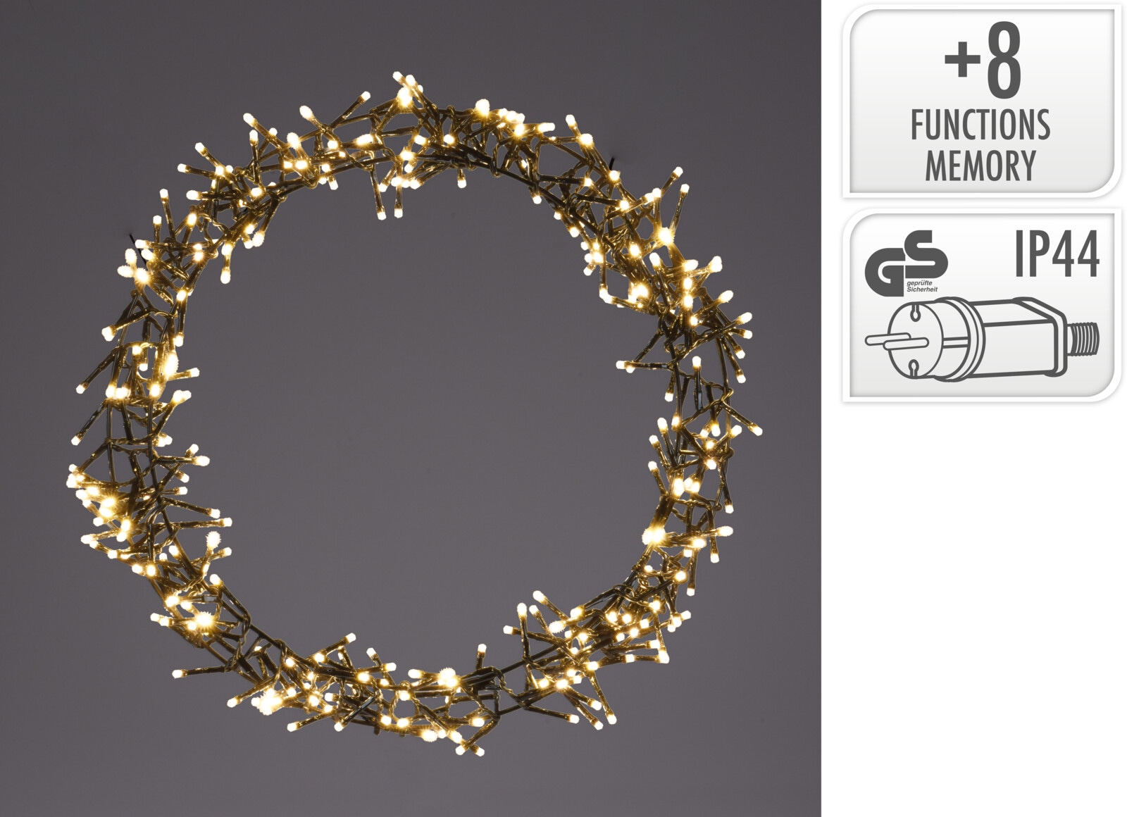 LED-Kranz, Ø 38cm, IP44, warmweiß, 230 V~, 8 Funktionen KOOPMAN LED-Kranz, Ø 38cm, IP44, warmweiß, Batteriebetrieben, 8 Funktionen