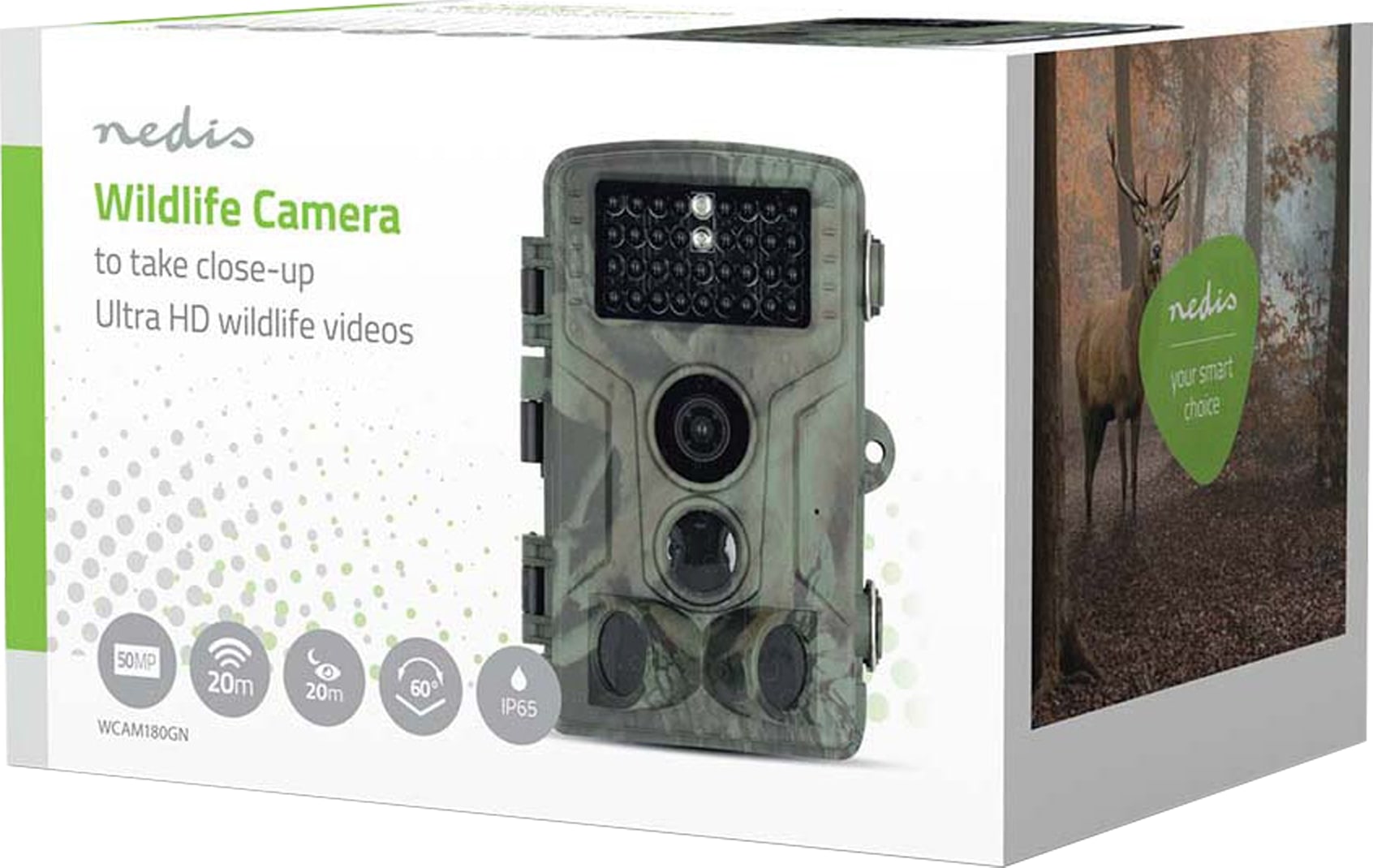 NEDIS Wildkamera WCAM180GN, 4K@10fps, 50 MP, No-Glow IR, IP65, 2,4" LCD NEDIS Wildkamera WCAM180GN, 4K@10fps, 50 MP, No-Glow IR, IP65, 2,4" LCD