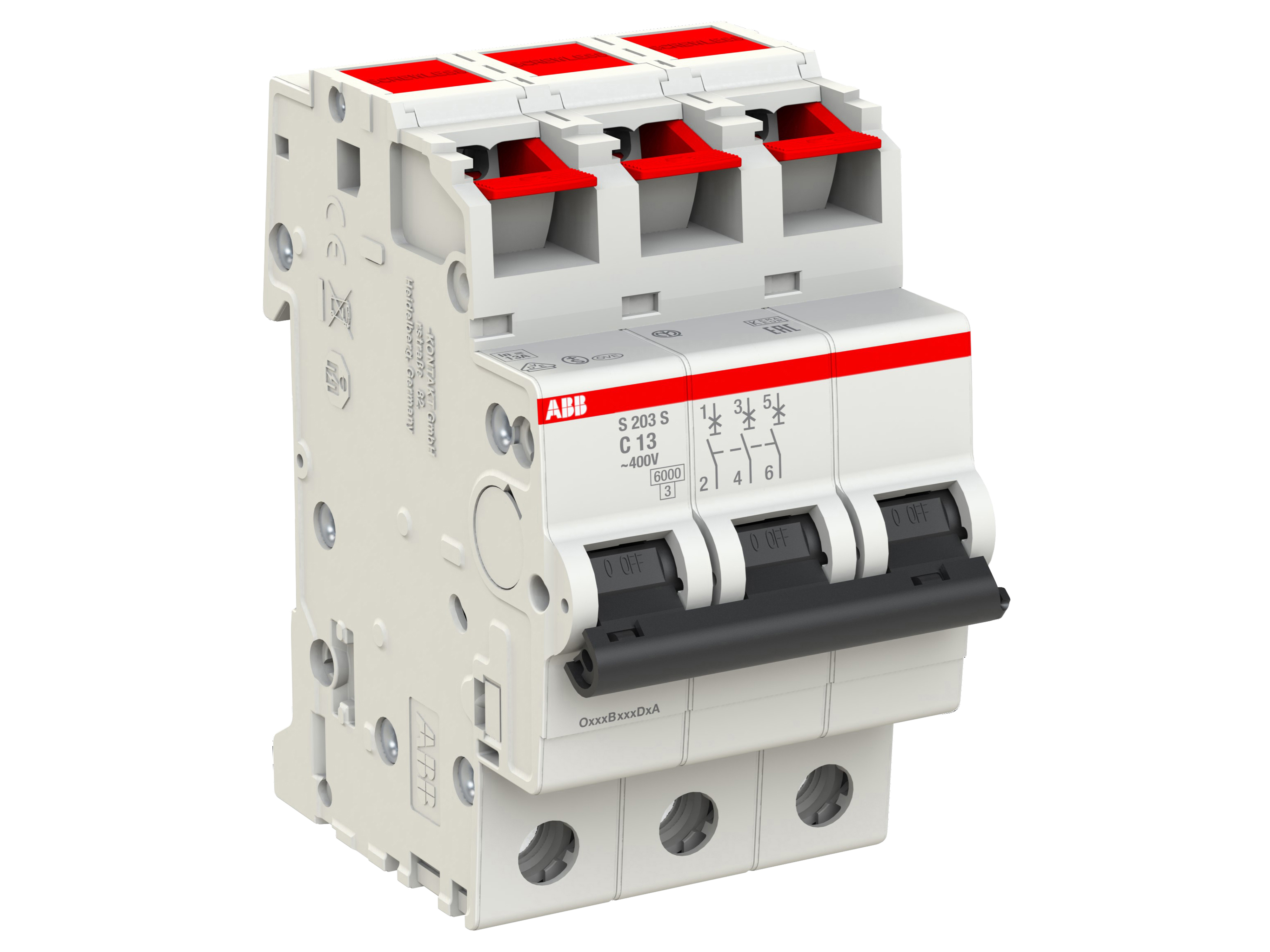 ABB Leitungsschutzschalter S203S-C13, C-Char., 6 kA, 13 A, 3-polig ABB Leitungsschutzschalter S203S-C13, C-Char., 6 kA, 13 A, 3-polig
