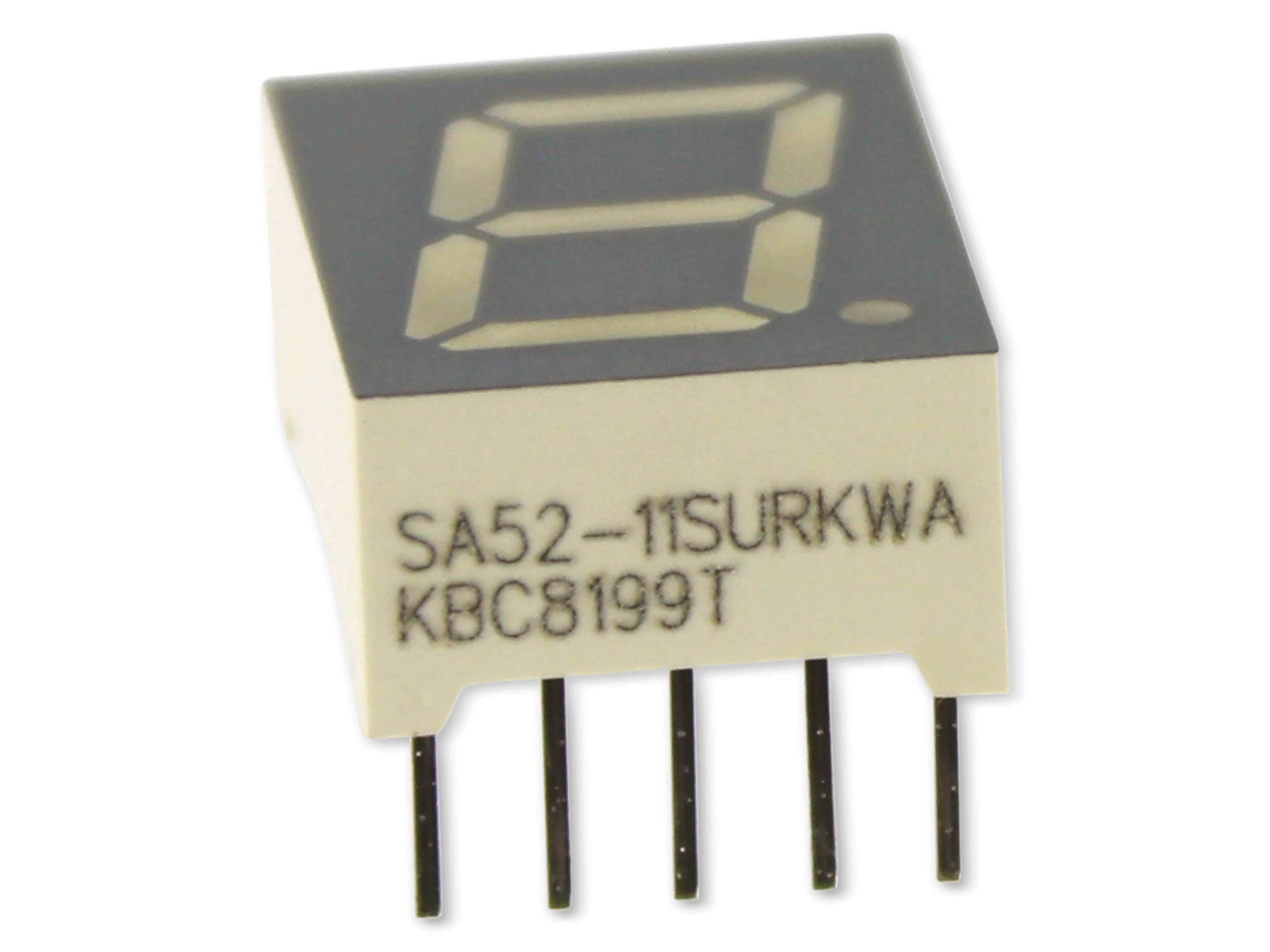 KINGBRIGHT 7-Segment, SA52-11SURKWA, Rot, 110 mcd, 630 nm, 17.5 x 12.4 x 7mm KINGBRIGHT 7-Segment, SA52-11SURKWA, Rot, 110 mcd, 630 nm, 17.5 x 12.4 x 7mm