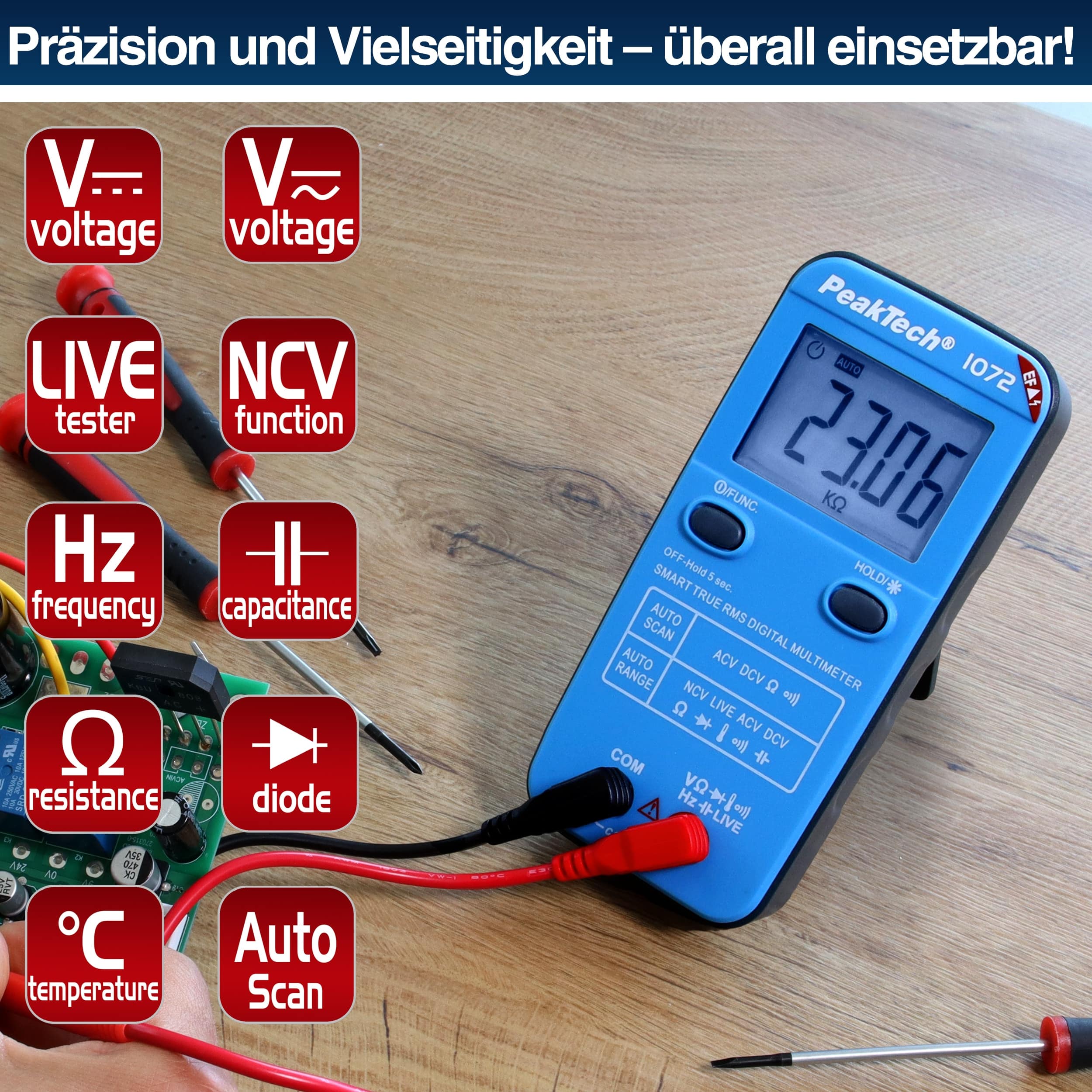 PEAKTECH Smart-Multimeter, P 1072, 600 V AC/DC, NCV, True RMS PEAKTECH Smart-Multimeter, P 1072, 600 V AC/DC, NCV, True RMS
