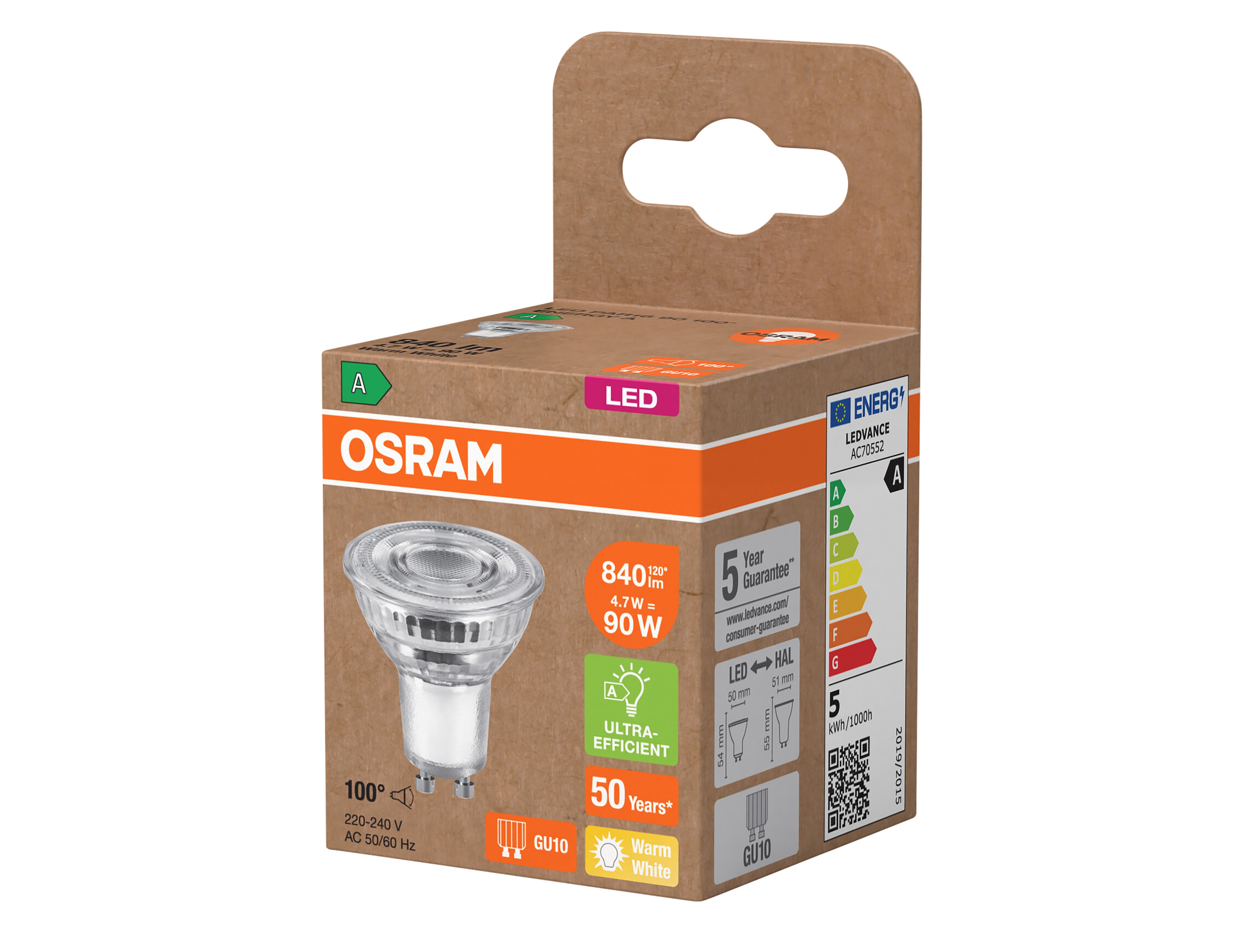 OSRAM LED-Reflektorlampe, GU10, 4,7 W, 2700 K, EEK: A, 840 lm, warmweiß