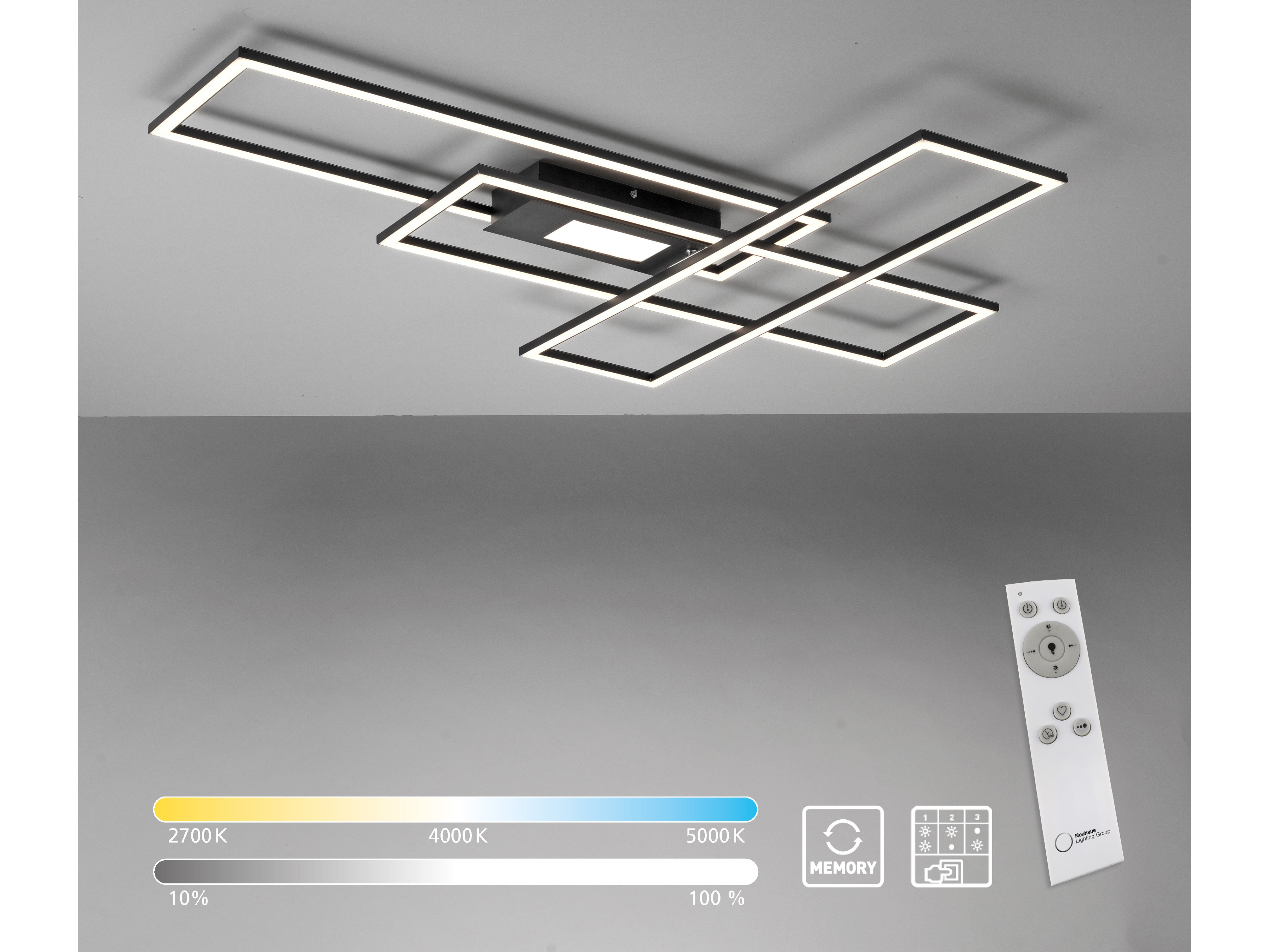 JUST LIGHT LED-Deckenleuchte 14693-18, 45W, 5500lm, schwarz