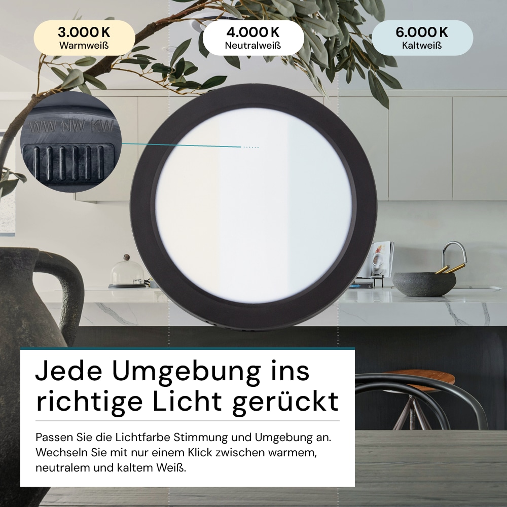 LUXULA LED-Deckenleuchte, 6W, EEK: F, 600lm, CCT, IP44, rund, schwarz