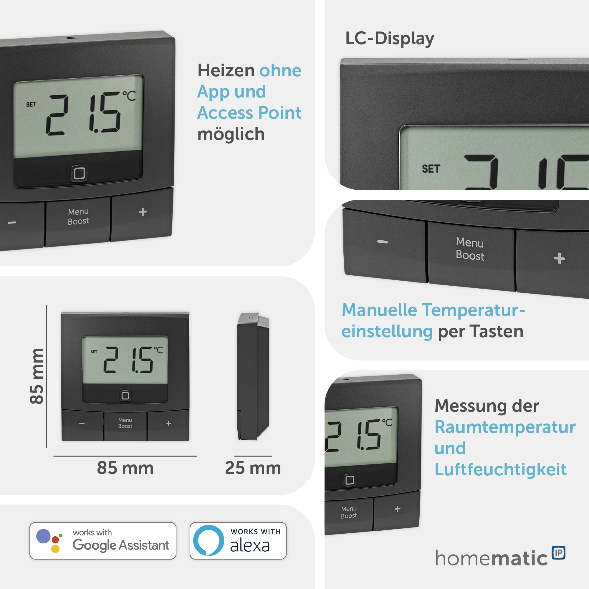 HOMEMATIC IP Smart Home 160554A0, Wandthermostat basic, anthrazit HOMEMATIC IP Smart Home 160554A0, Wandthermostat basic, anthrazit