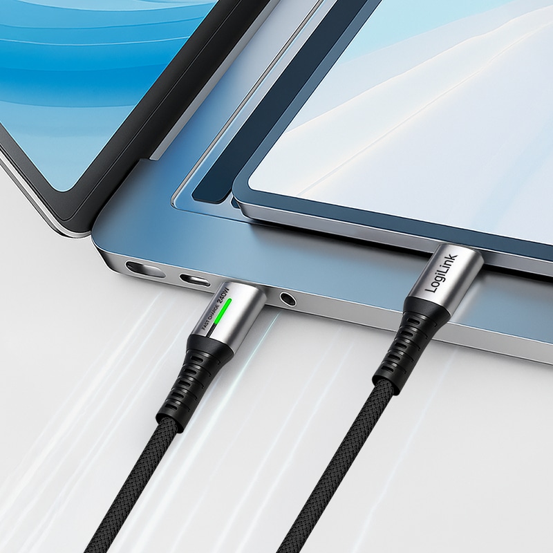 LOGILINK USB3.2 Kabel CU0443 USB-C M/USB-C M 240W 4K LED Metall 1,5m schwarz