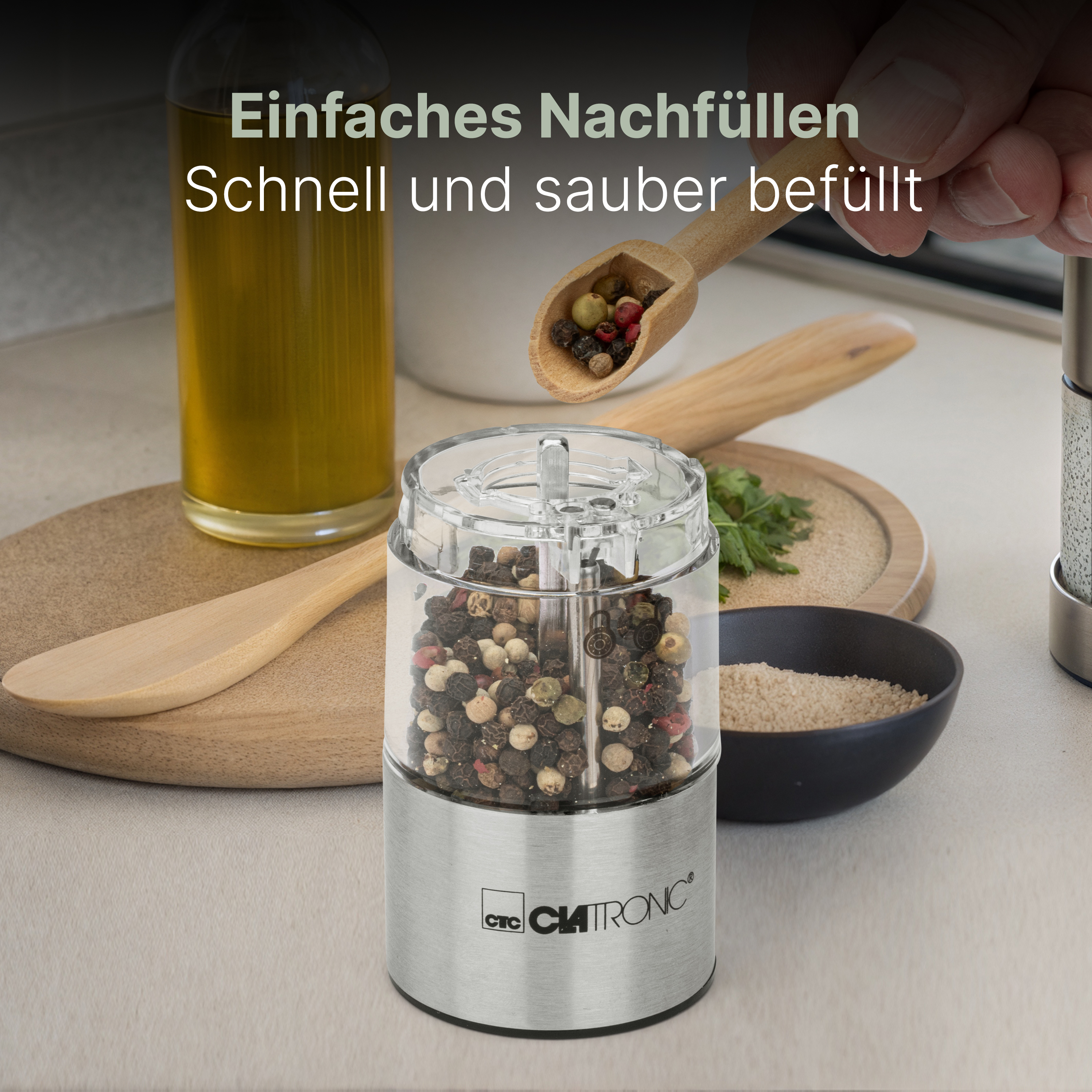 CLATRONIC Salz & Pfeffermühle PSM 3004 N, elektrisch, mit Licht, Karamik-Mahlwerk CLATRONIC Salz & Pfeffermühle PSM 3004 N, elektrisch, mit Licht, Karamik-Mahlwerk