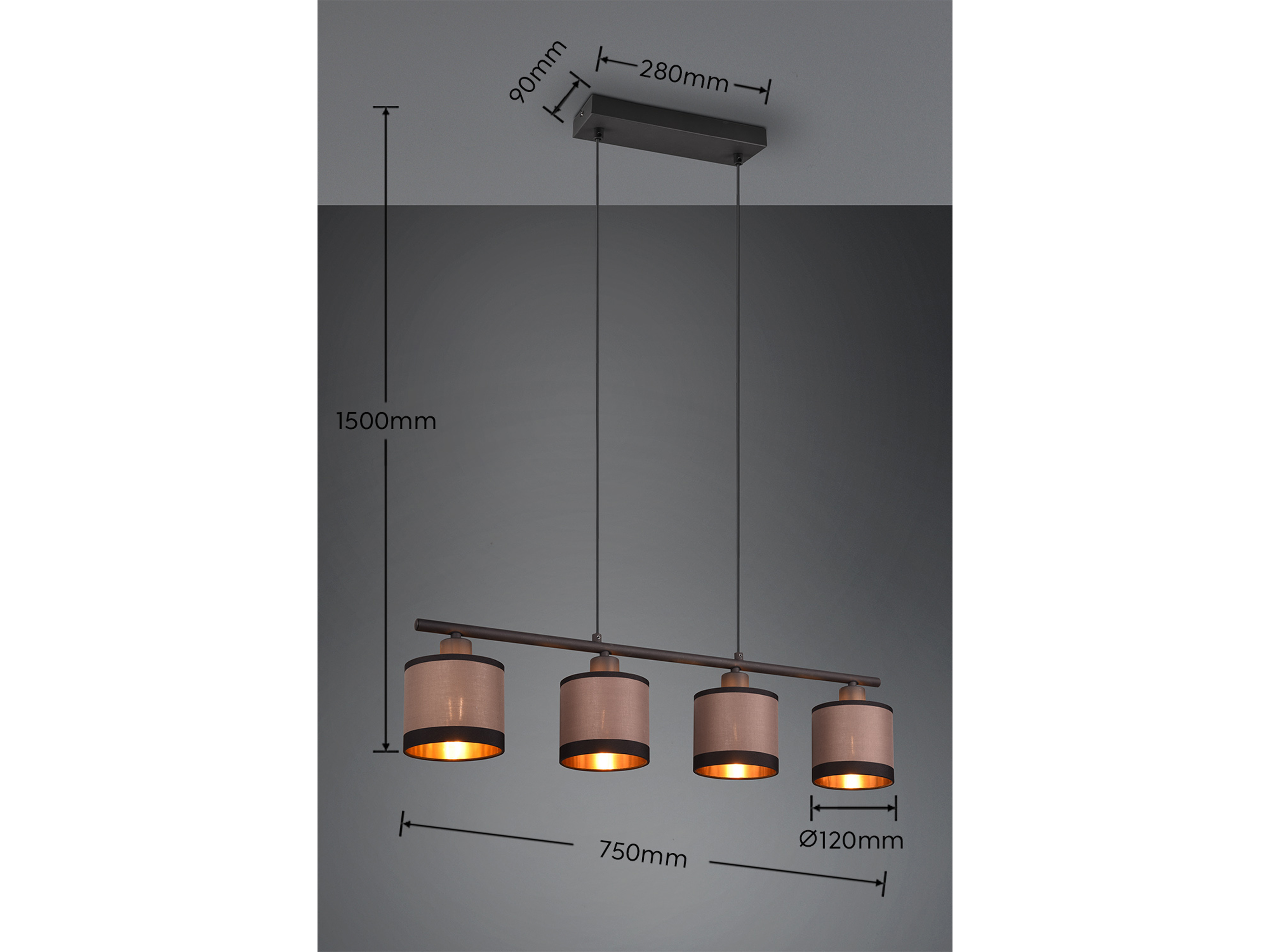 REALITY Pendelleuchte Davos R31554041 schwarz, Schirme taupe, für 4 x E14 REALITY Pendelleuchte Davos R31554041 schwarz, Schirme taupe, für 4 x E14
