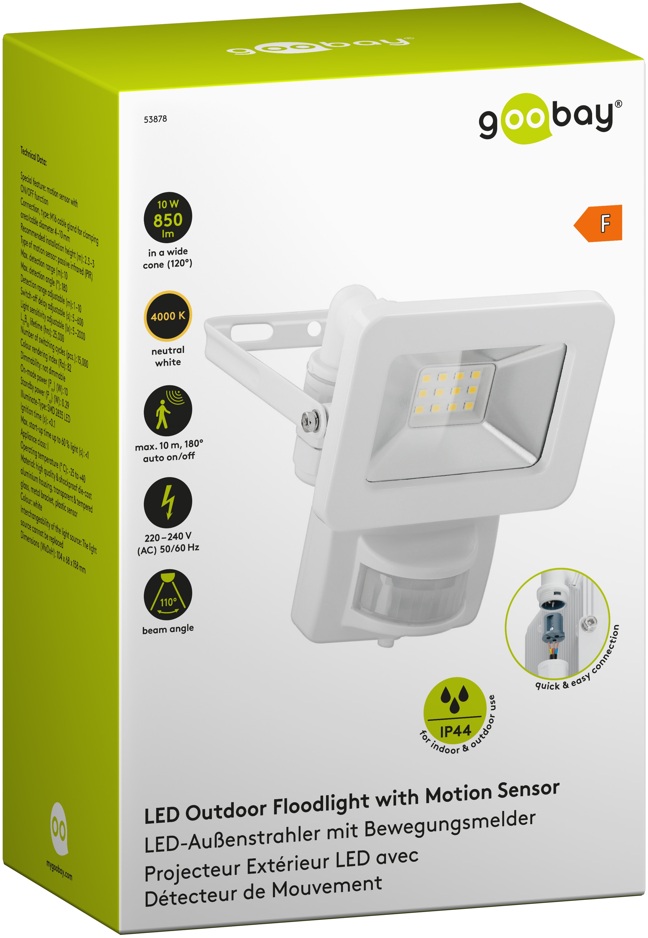 GOOBAY LED-Fluter mit Bewegungsmelder, 10W, 850lm, 4000K, weiß GOOBAY LED-Fluter mit Bewegungsmelder, 10W, 850lm, 4000K, weiß