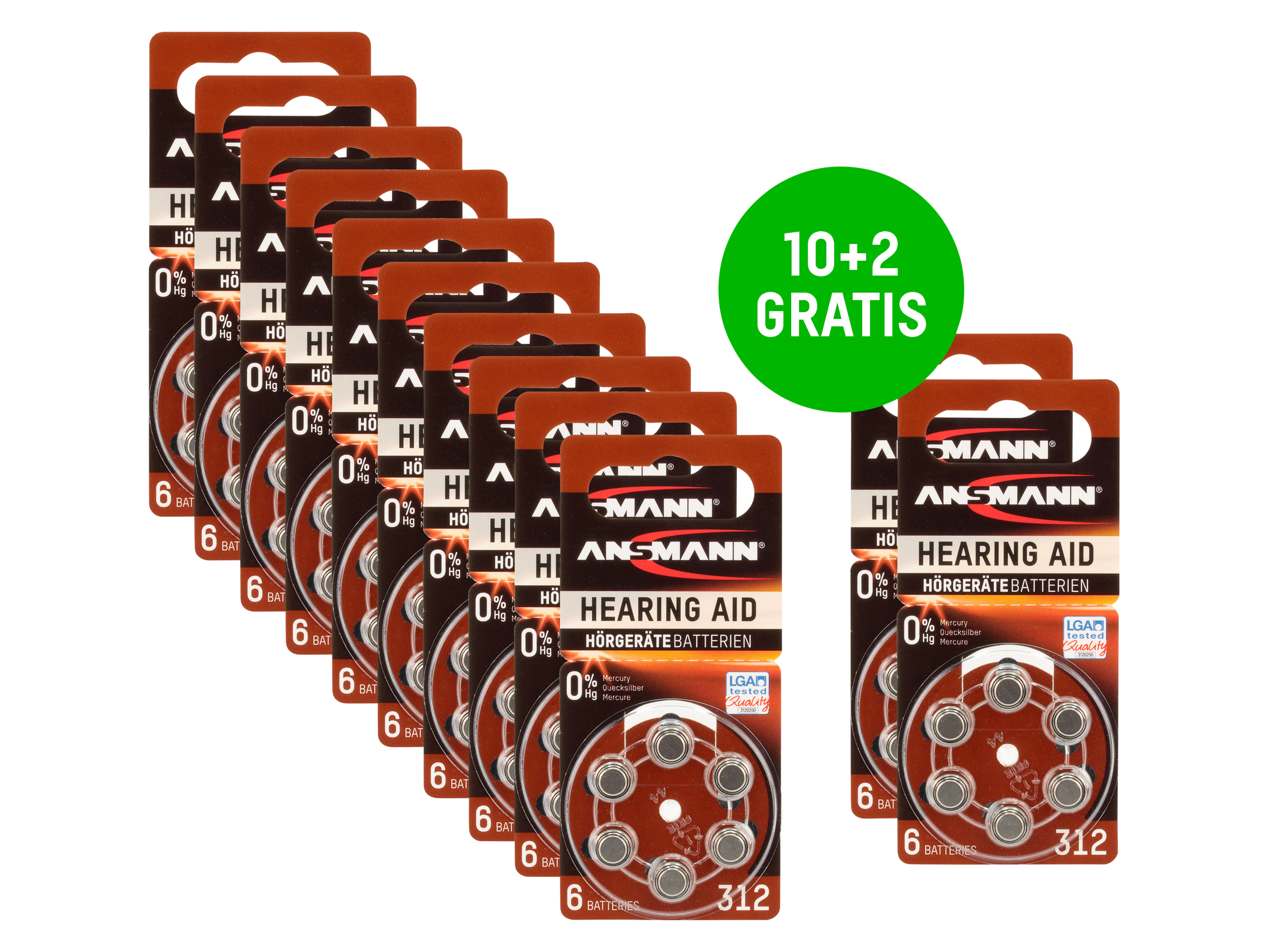 ANSMANN Hörgeräte-Batterie, HEARING AID, PR41, Größe 312, 72er Set