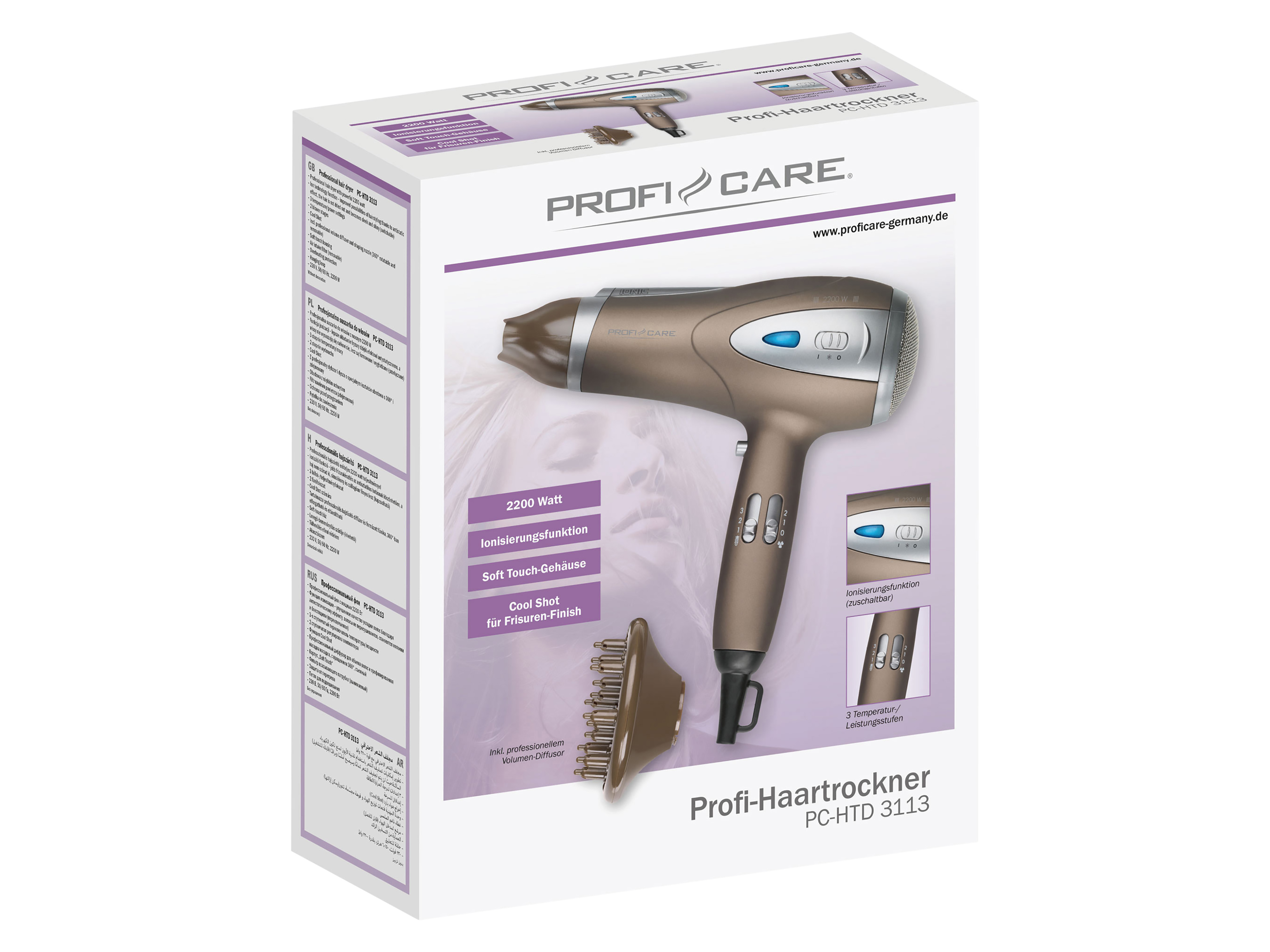 PROFI CARE Haartrockner PC-HTD 3113, Ionisierungsfunktion, 2200W, braun PROFICARE Haartrockner PC-HTD 3113, Ionisierungsfunktion, 2200W, braun