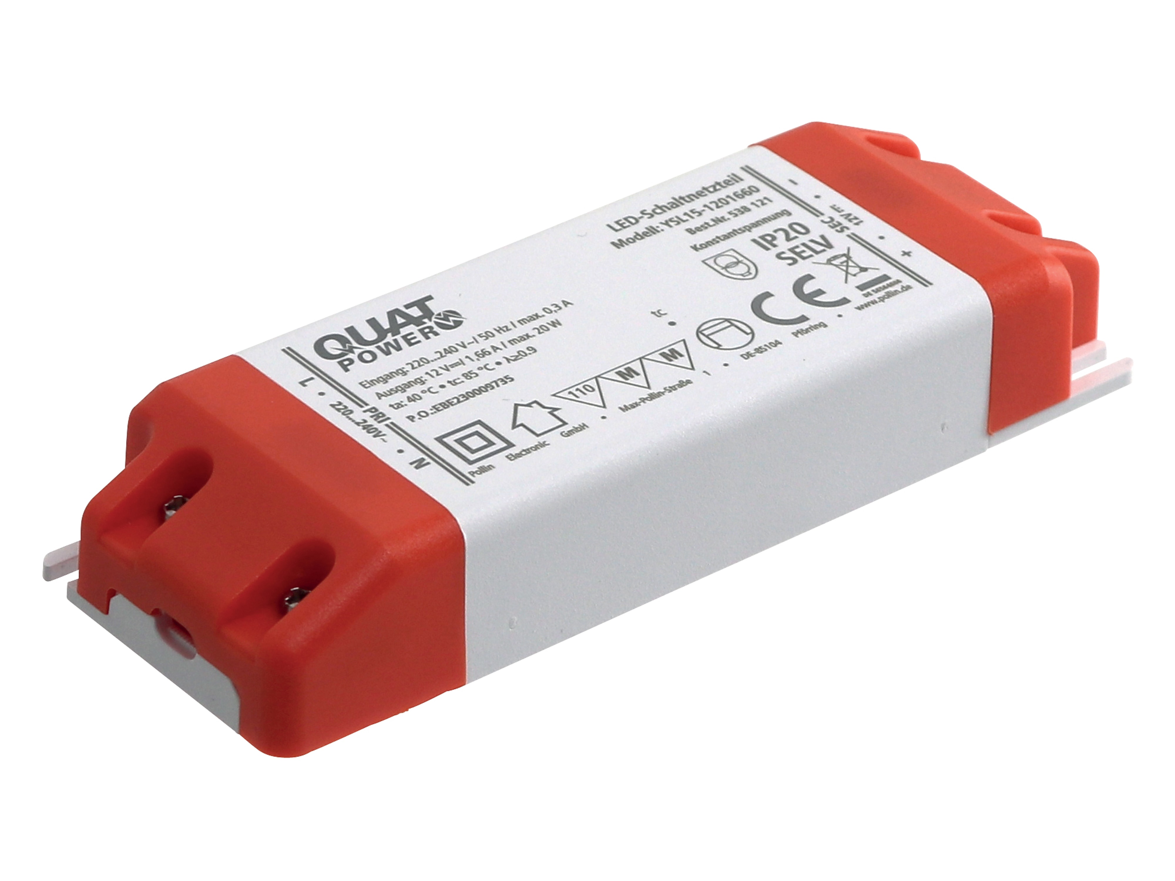 QUATPOWER LED-Schaltnetzteil YSL15-1201660, 12 V, 20 W QUATPOWER LED-Schaltnetzteil YSL15-1201660, 12 V, 20 W