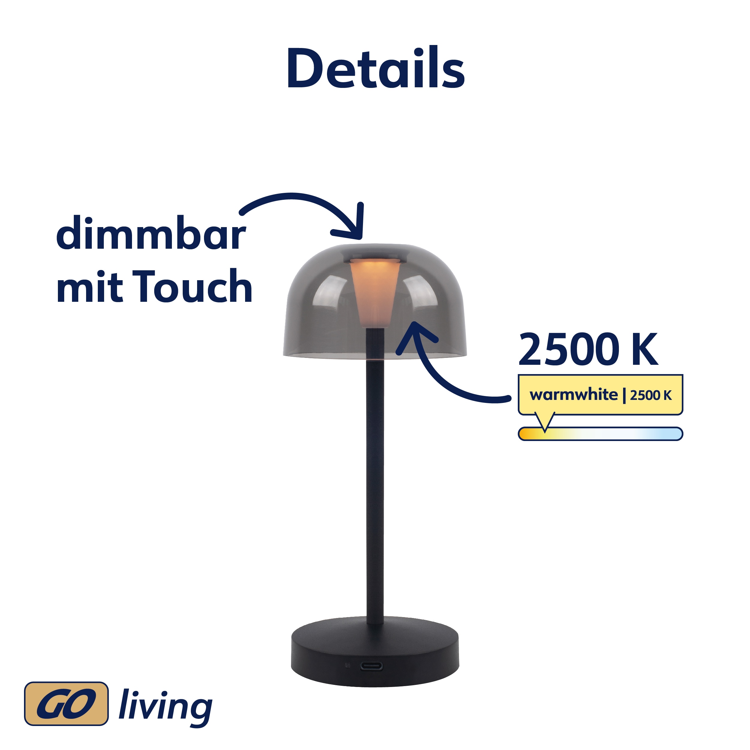 MÜLLER-LICHT LED-Akku-Tischleuchte 27700203, dimmbar, 2500K, warmweiß, schwarz MÜLLER-LICHT LED-Akku-Tischleuchte 27700203, dimmbar, 2500K, warmweiß, schwarz