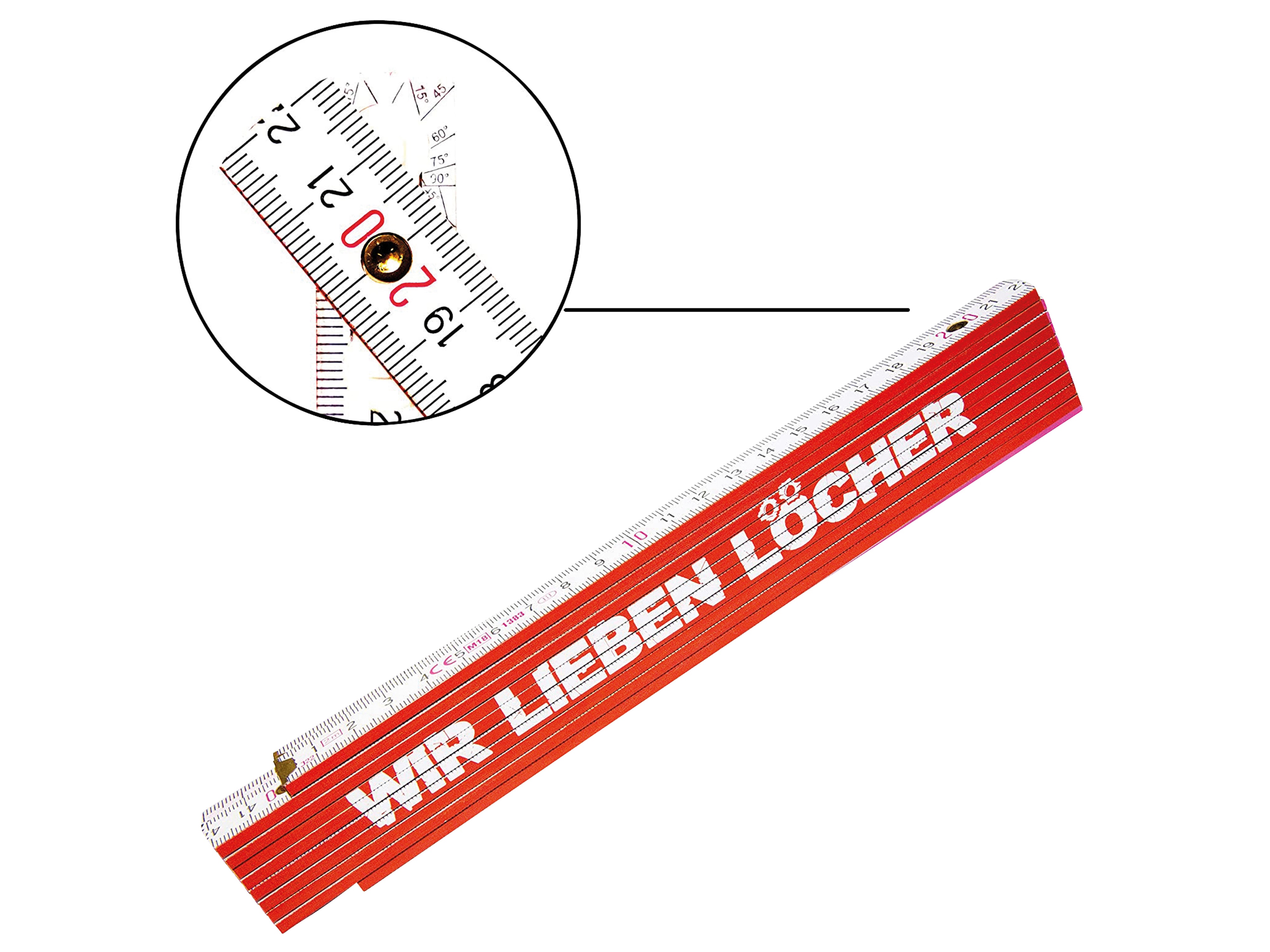 TOX Meterstab, Aufdruck:...wir lieben Löcher!, 2 m TOX Meterstab, Aufdruck:...wir lieben Löcher!, 2 m