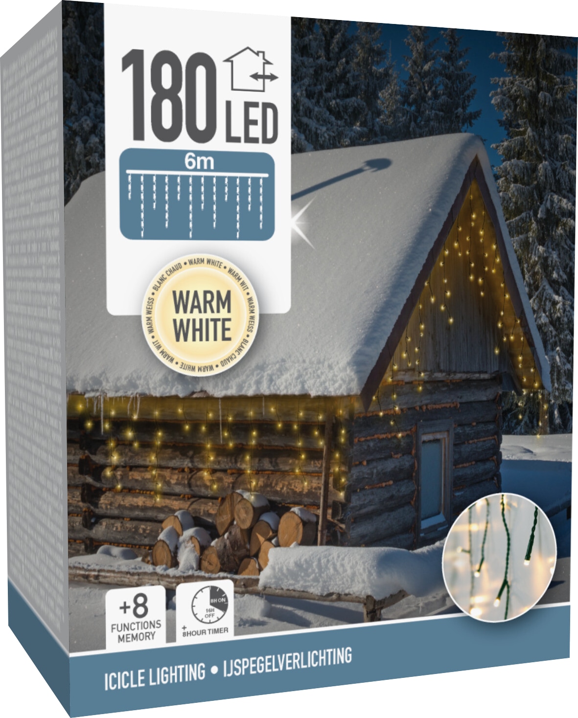 LED-Lichterkettenvorhang warmweiß, 180 LEDs, Grünes Kabel, Innen/Außen, 9m KOOPMAN LED-Lichterkettenvorhang warmweiß, 180 LEDs, Grünes Kabel, Innen/Außen, 9m
