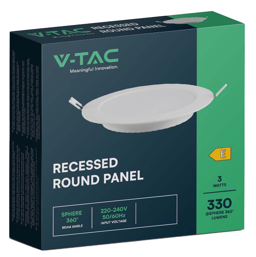 V-TAC LED-Einbauleuchte VT-61003, EEK: E, 3 W, 330 lm, 3000 K V-TAC LED-Einbauleuchte VT-61003, EEK: E, 3 W, 330 lm, 3000 K