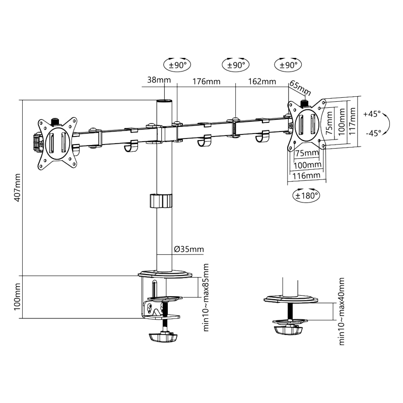 LOGILINK Monitorhalterung BP0172 2fach 17-32, Aluminium LOGILINK Monitorhalterung BP0172, 2-fach, 43,2 - 81,3 cm (17" - 32"), Aluminium