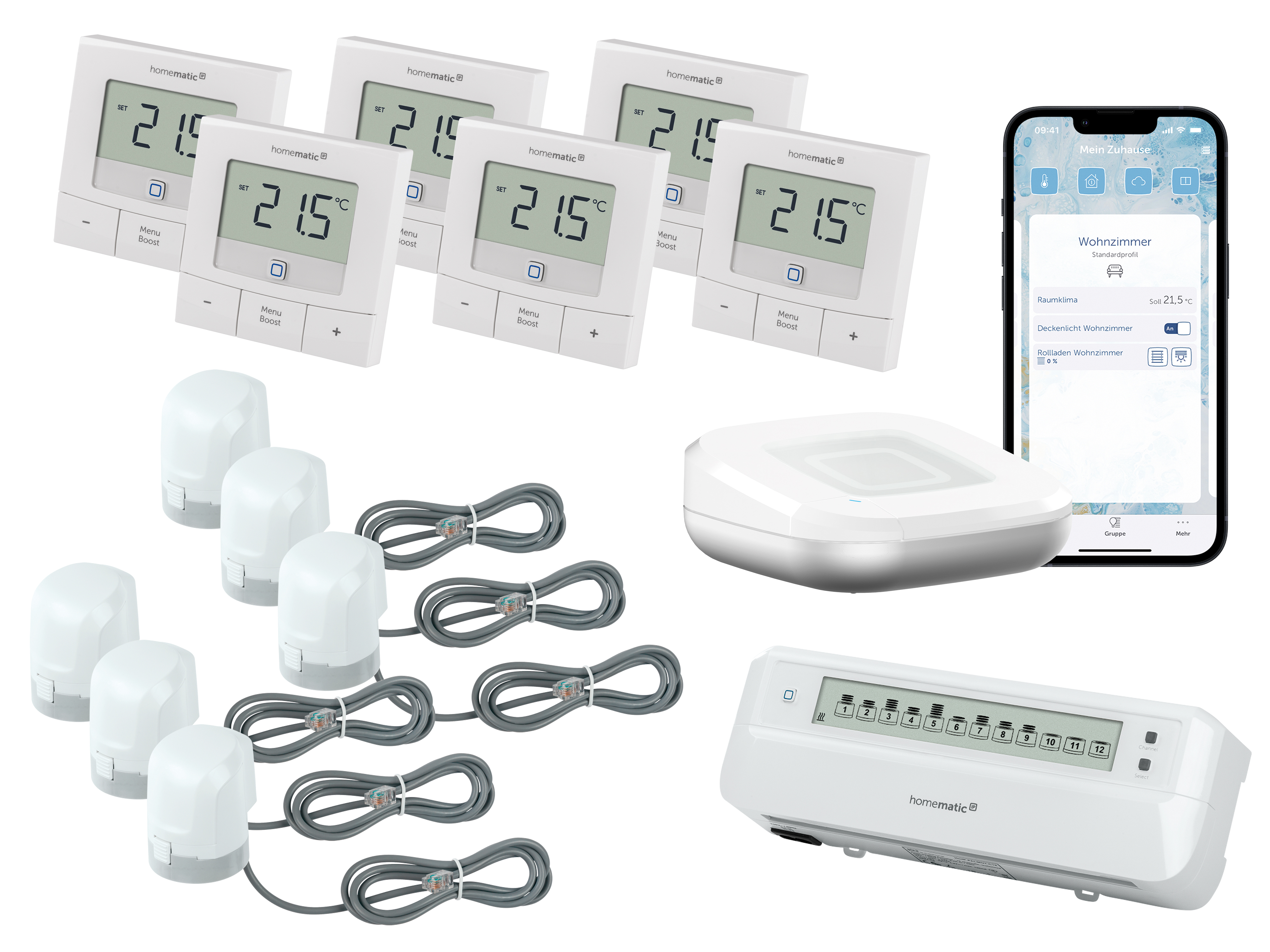 HOMEMATIC IP Starterset Fußbodenheizung für 6 Räume und Access Point 2