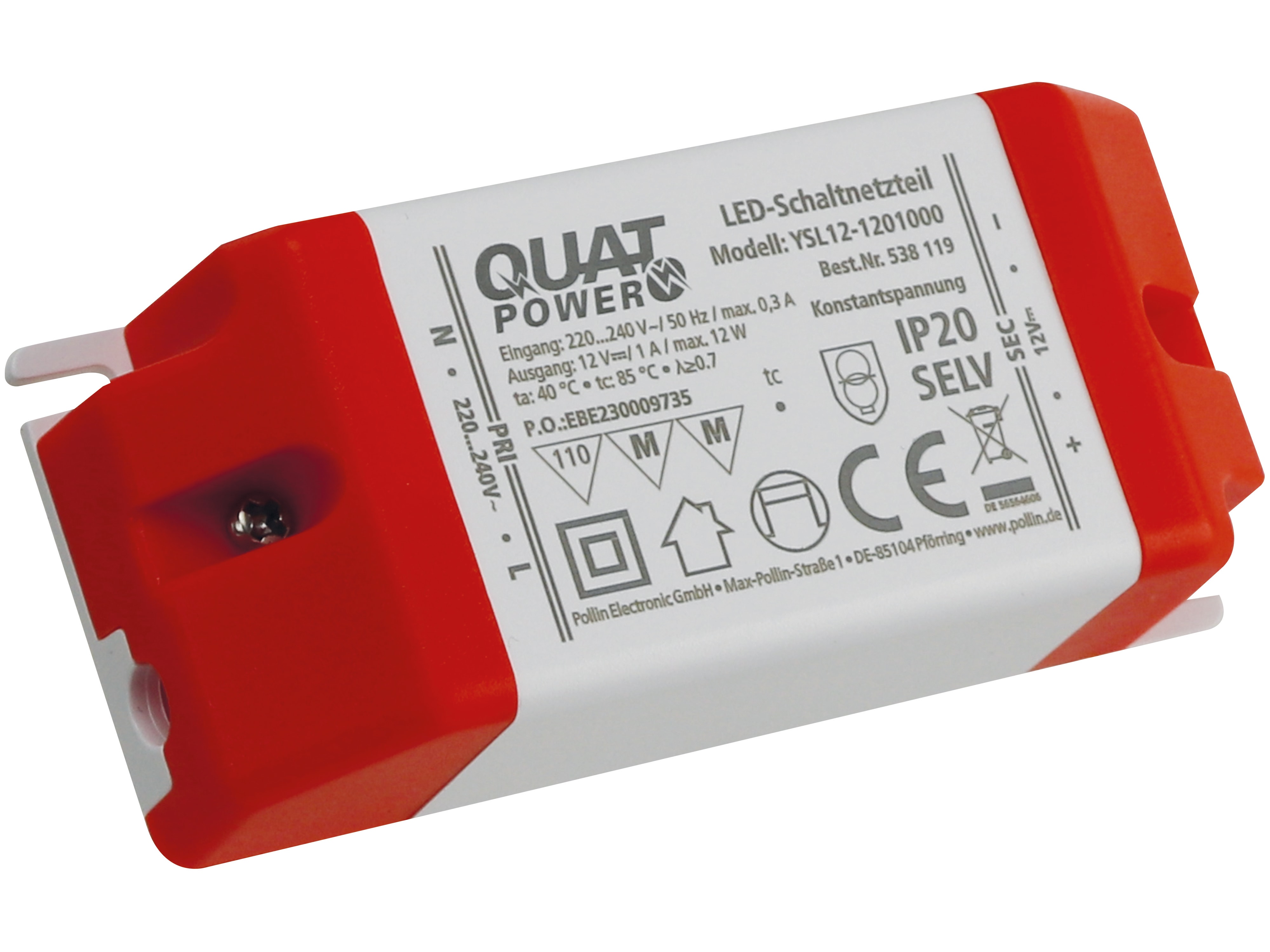 QUATPOWER LED-Schaltnetzteil YSL12-1201000, 12 V-, 12 W