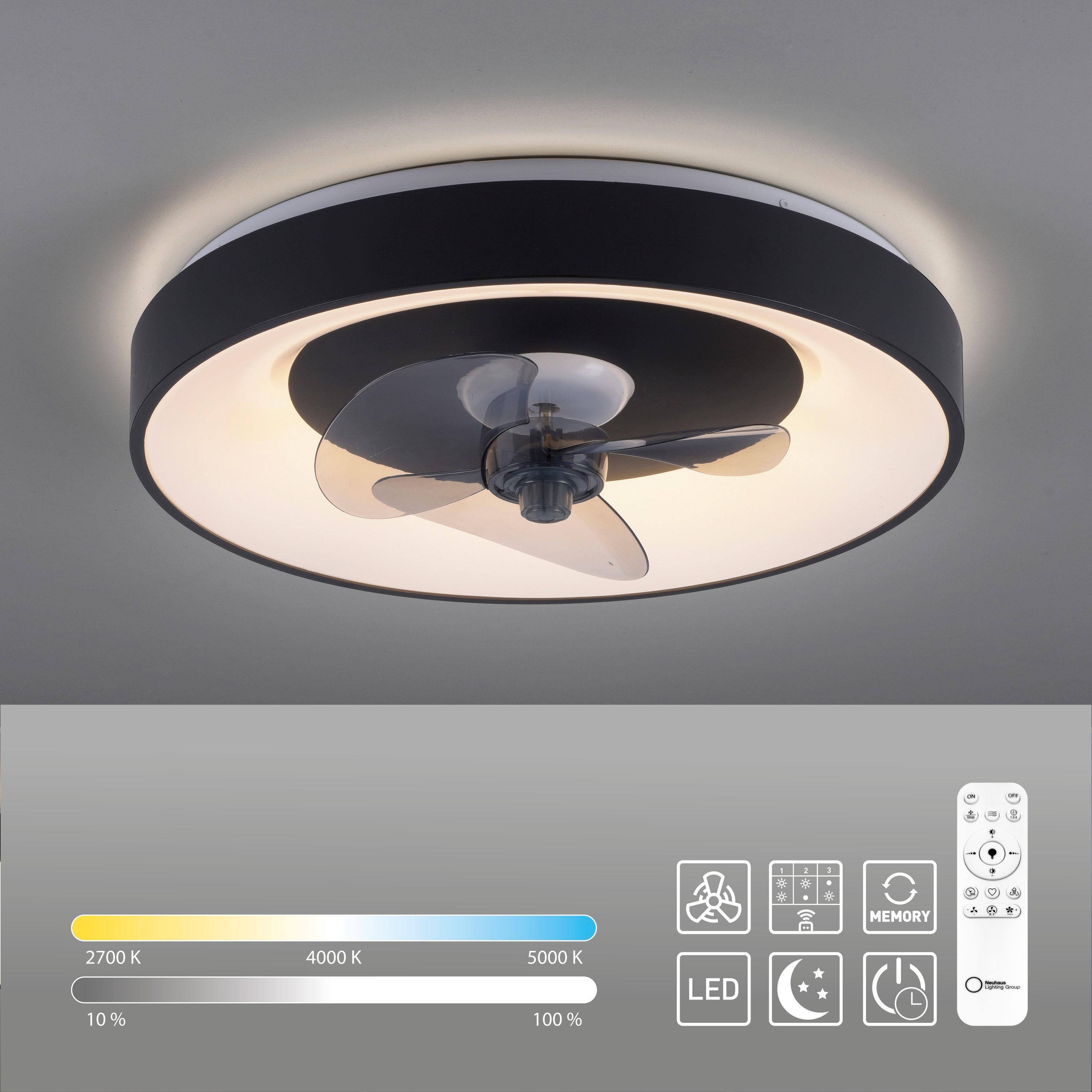 JUST LIGHT LED-Deckenleuchte Venika, mit Ventilator, 36 W, 4250lm, CCT, Ø 48,6 cm JUST LIGHT LED-Deckenleuchte Venika, mit Ventilator, 36 W, 4250lm, CCT, Ø 48,6 cm