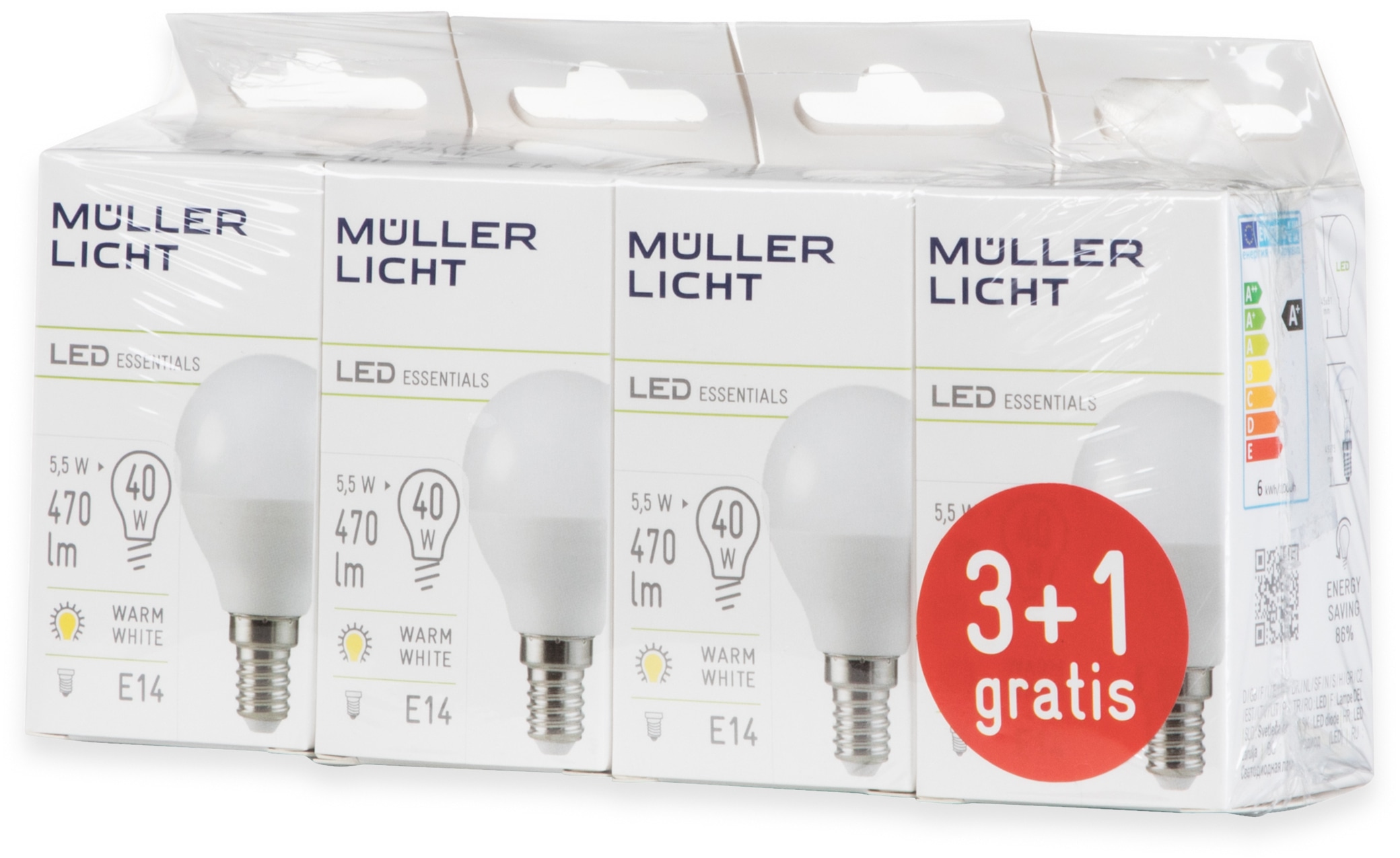MÜLLER-LICHT LED-Lampe, Tropfenform, 400259, E14, EEK: F, 4,5W, 470 lm, 2700 K, matt, 4 Stück MÜLLER-LICHT LED-Lampe, Tropfenform, 400259, E14, EEK: F, 4,5W, 470 lm, 2700 K, matt, 4 Stück