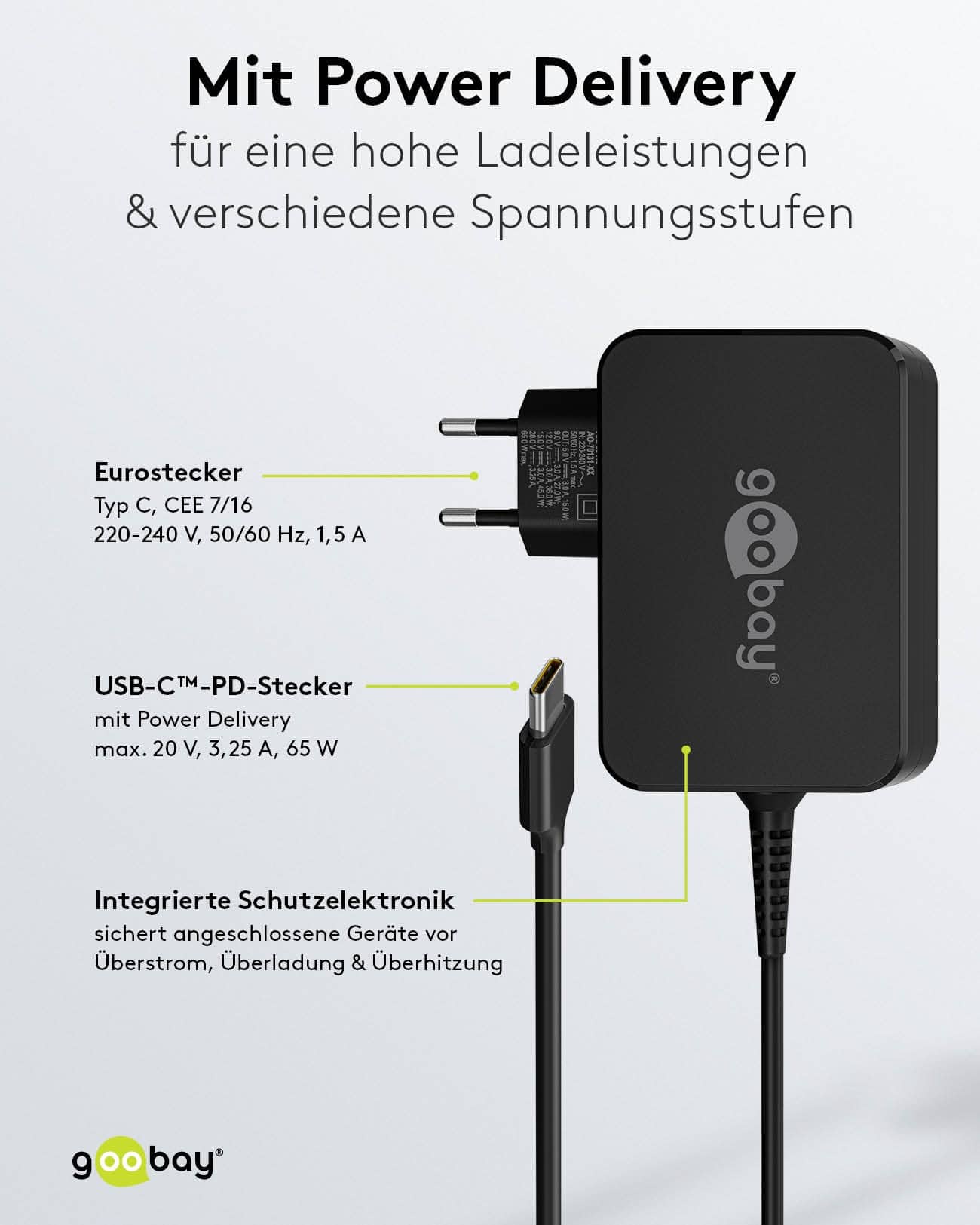 GOOBAY USB-Lader 65419, für Laptops, USB-C, 65 W GOOBAY USB-Lader 65419, für Laptops, USB-C, 65 W