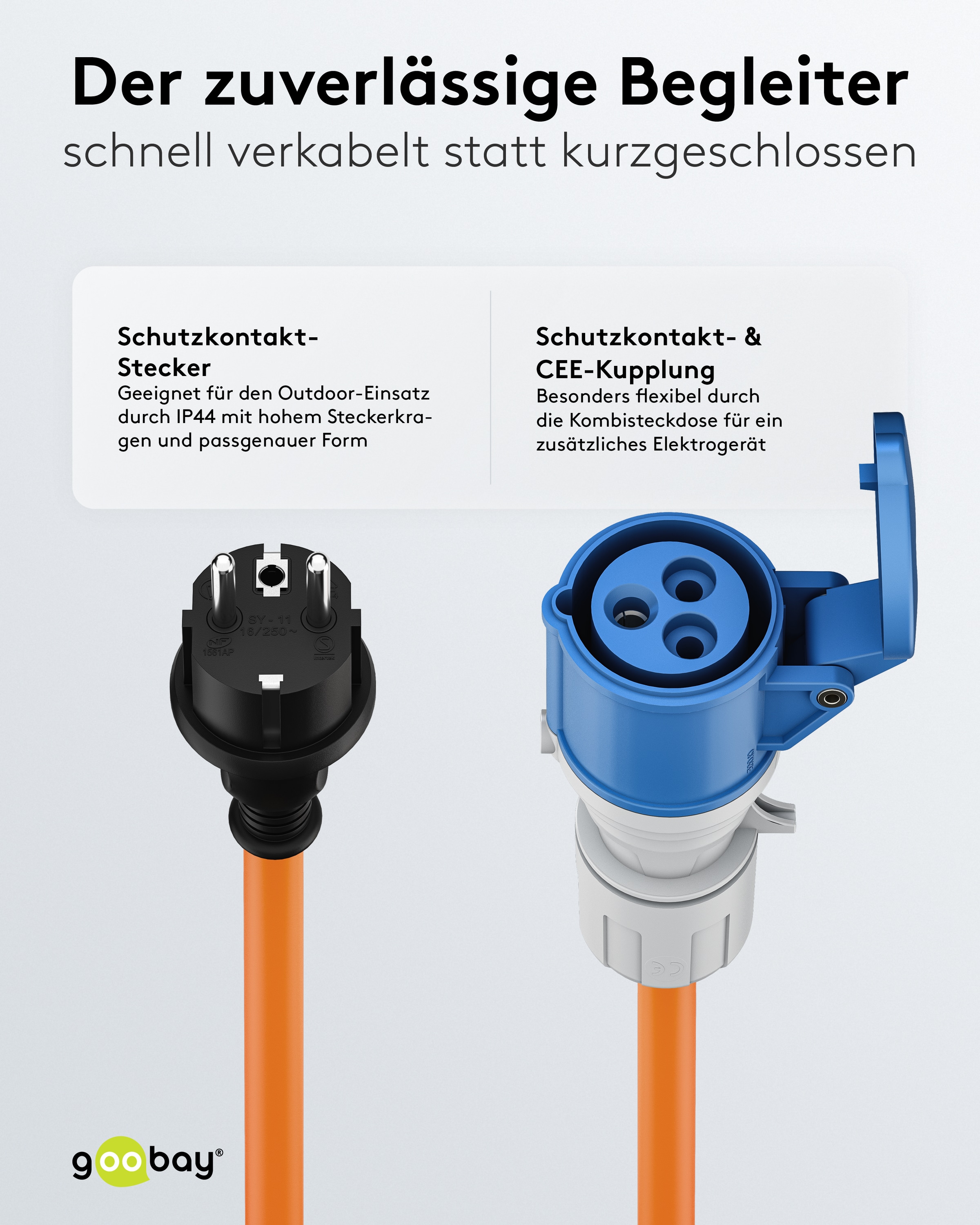 GOOBAY CEE-Adapterkabel 76185, 1,5 m, Stecker zu Schutzkontakt Stecker