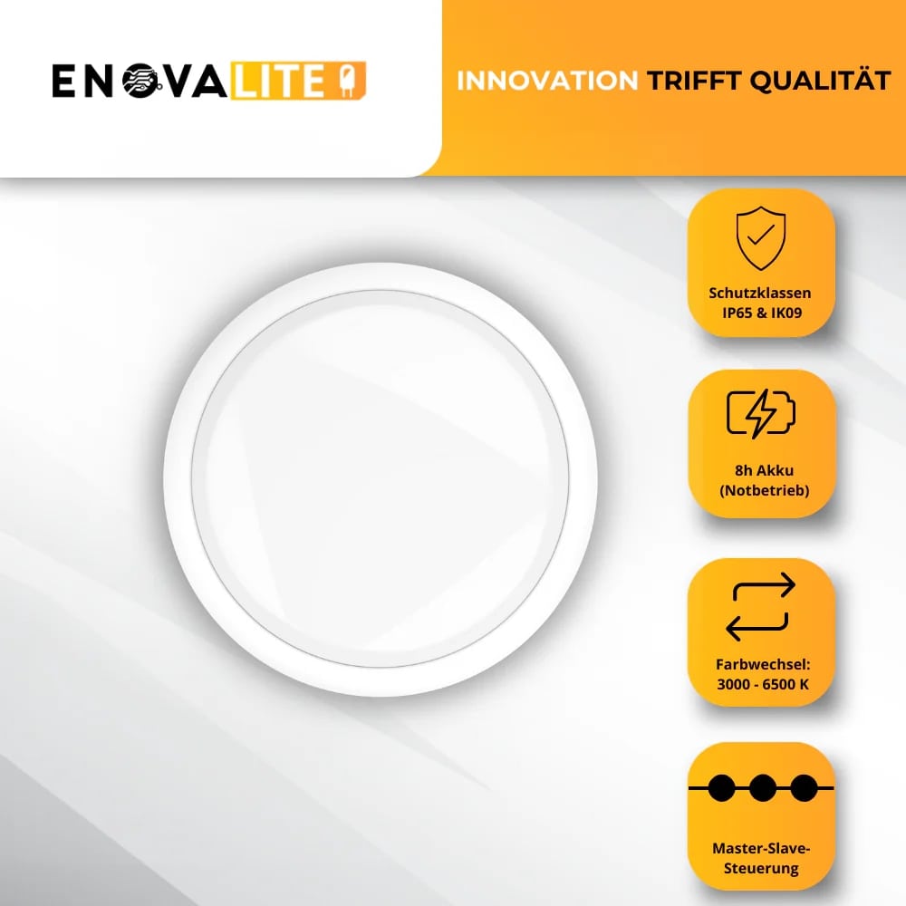 ENOVALITE LED-Notstrom Deckenleuchte, 8 Stunden ENOVALITE LED-Notstrom Deckenleuchte, 8 Stunden, inkl. Test-Funktion