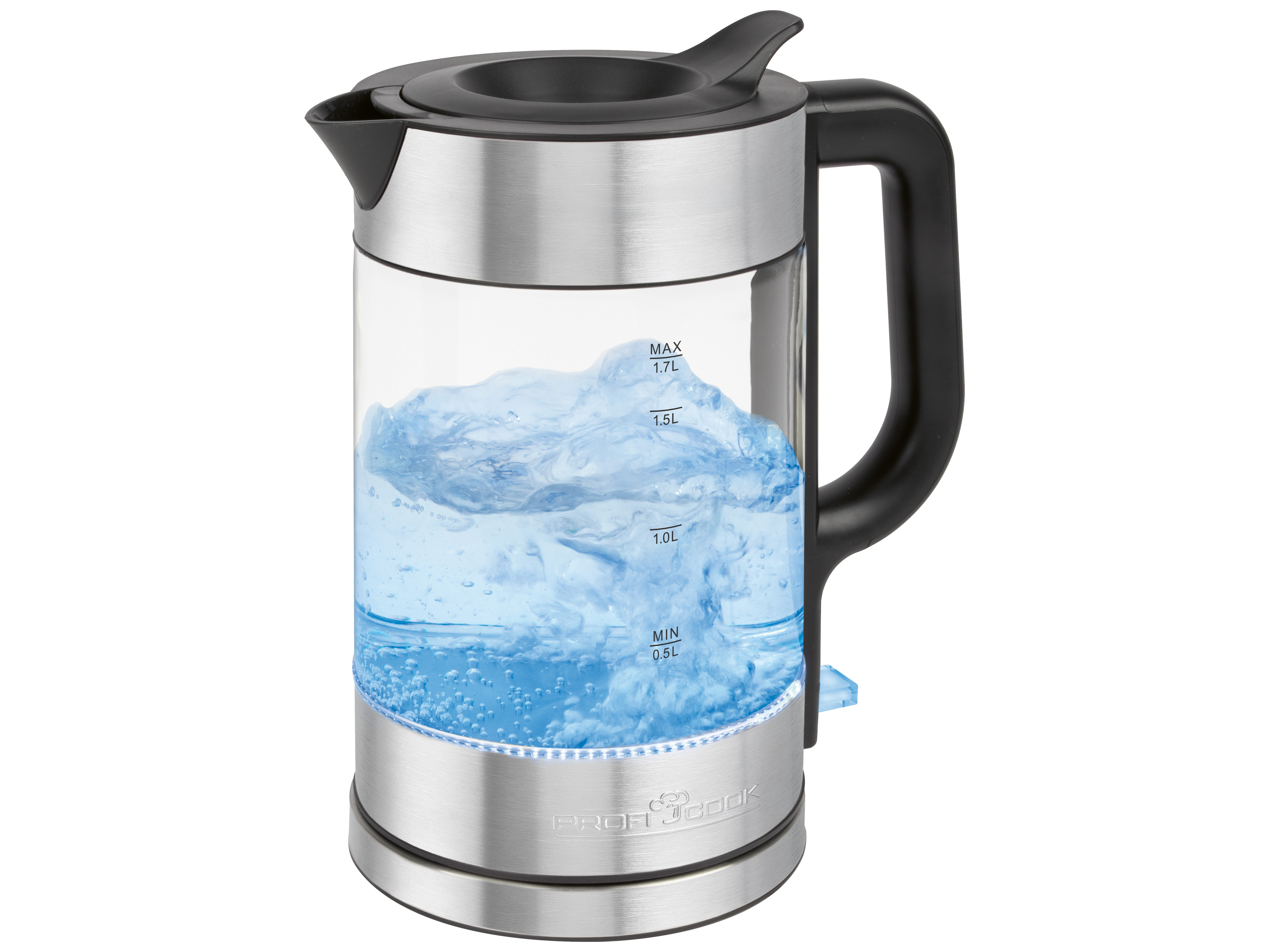 PROFICOOK Glas-Wasserkocher PC-WKS 1322, 1,7L, Glas & Edelstahl, 2200 W, Inox
