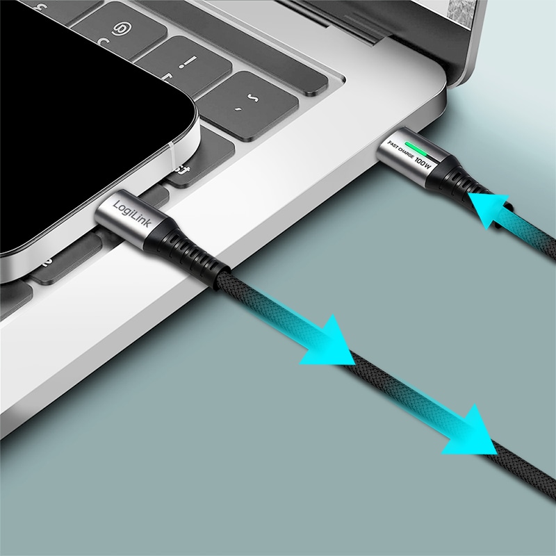 LOGILINK USB3.2 Kabel CU0430 USB-C M/USB-C M 100W LED Metall 0,3m schwarz LOGILINK USB3.2 Kabel CU0430 USB-C M/USB-C M 100W LED Metall 0,3m schwarz