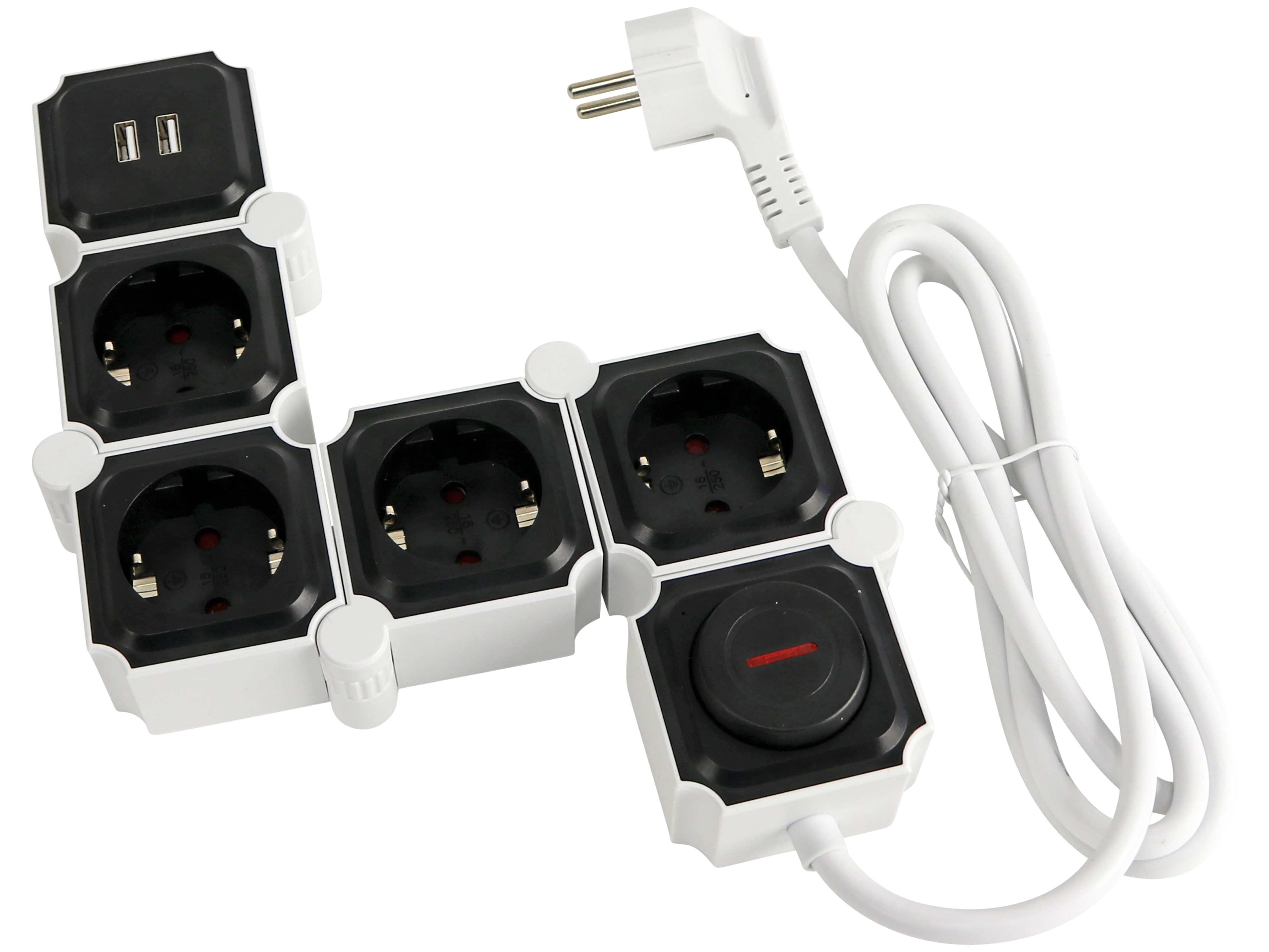 Steckdosenleiste, GT-WSL-01-F, 4-fach, Schaltbar, USB, weiß/schwarz Steckdosenleiste, GT-WSL-01-F, 4-fach, Schaltbar, USB, weiß/schwarz