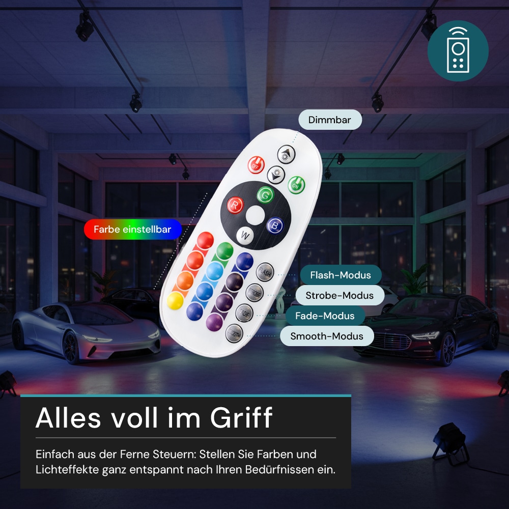LUXULA RGB LED-Fluter LX400183, 50W, IP65, schwarz, mit Fernbedienung