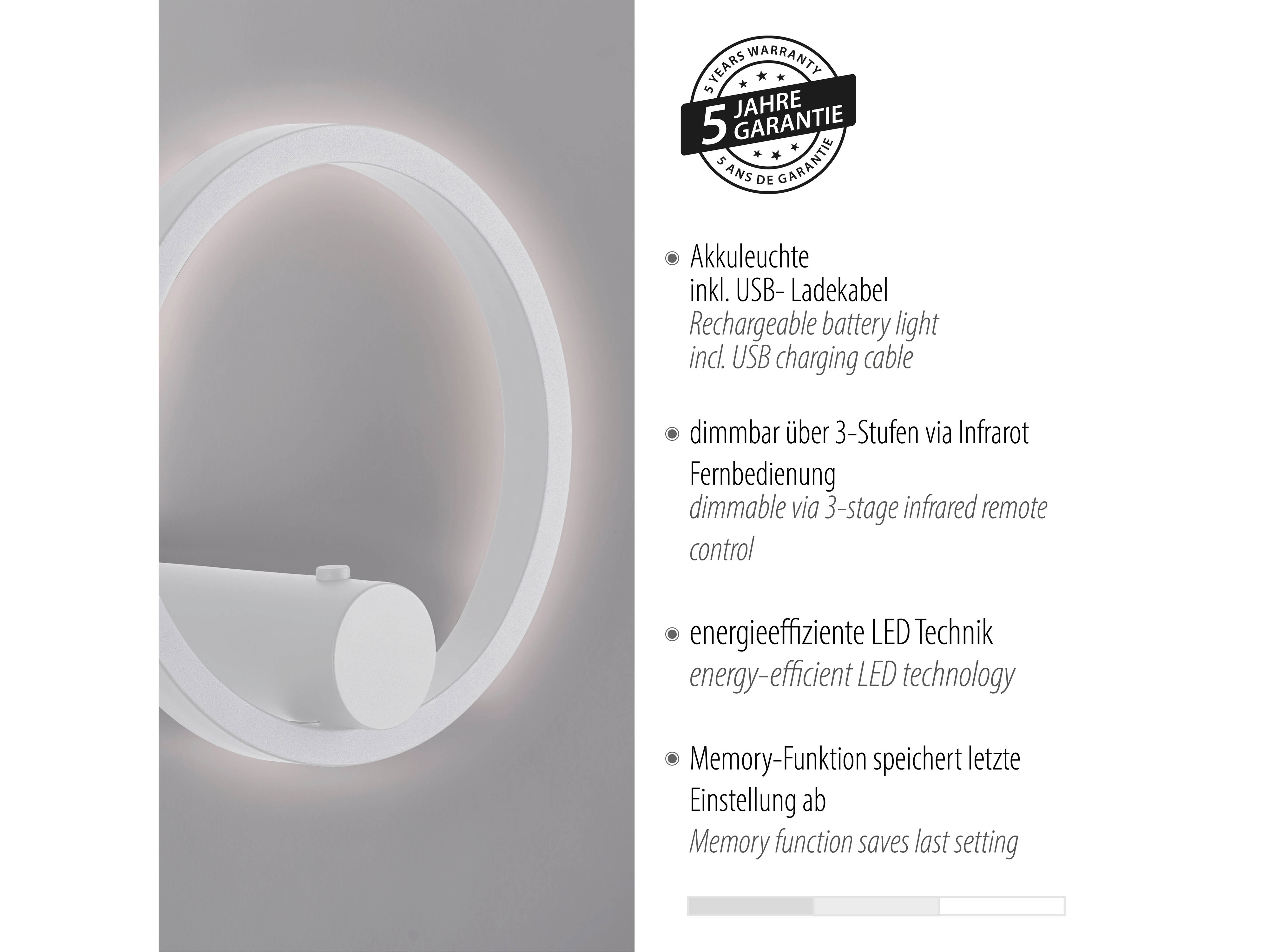 JUST LIGHT LED-Akku Wandleuchte 18280-16, 6W, 660lm, 3000K, weiß JUST LIGHT LED-Akku Wandleuchte 18280-16, 6W, 660lm, 3000K, weiß