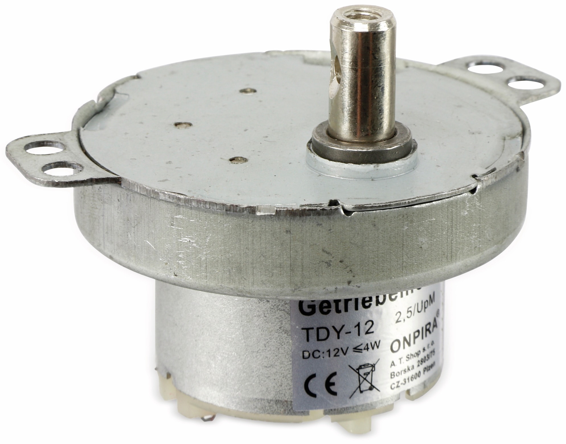 Getriebemotor TDY-12, 12V-, 2,5U/min, Ø 50mm, Welle 7x12mm Getriebemotor TDY-12, 12V-, 2,5U/min, Ø 50mm, Welle 7x12mm