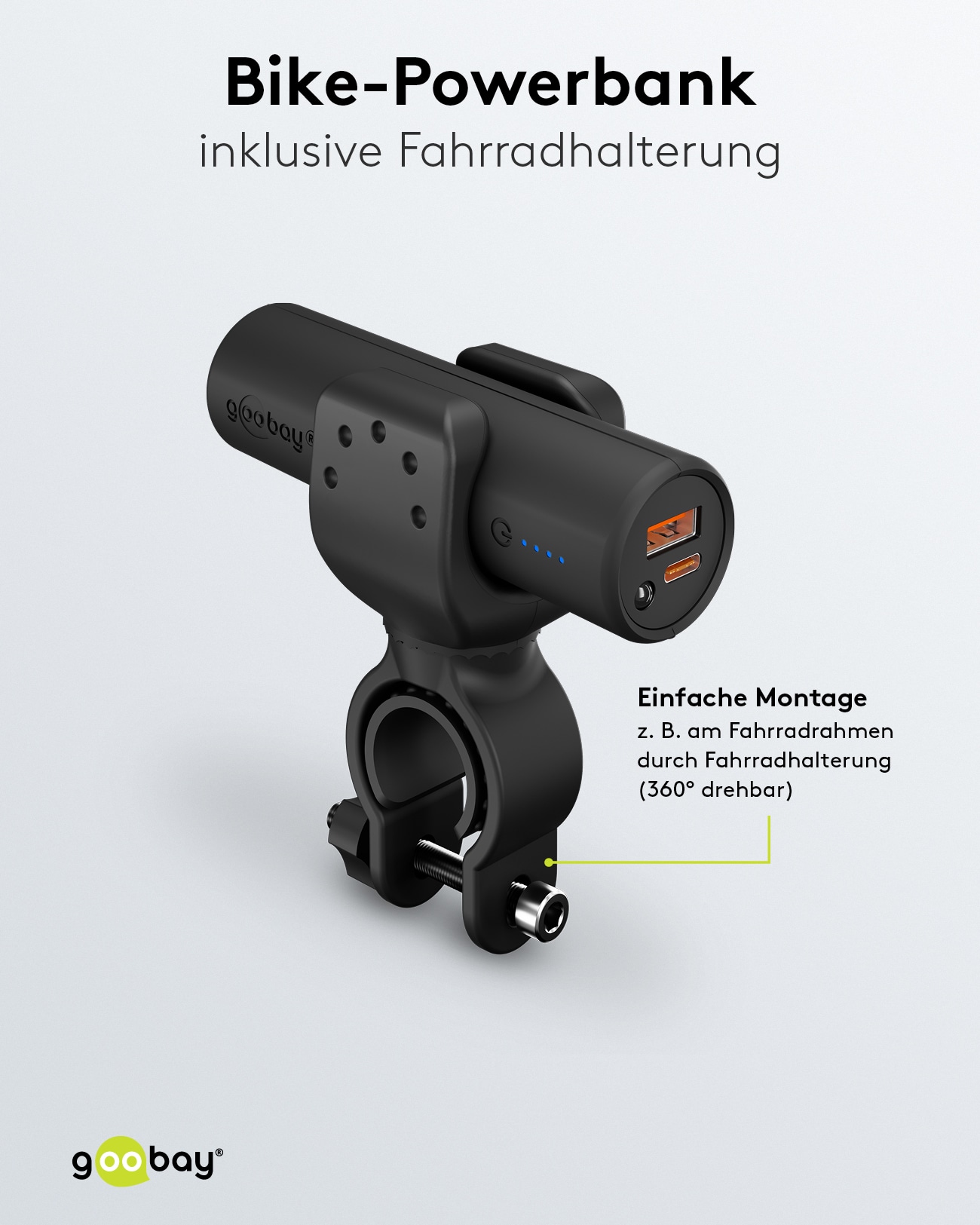 GOOBAY Bike Powerbank 60656, 5000mAh, QC/PD, mit Halterung