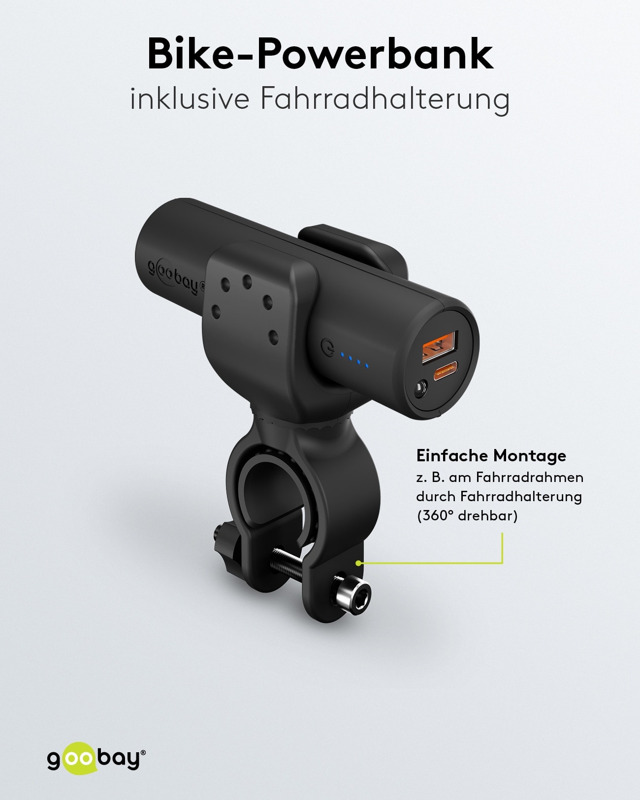 GOOBAY Bike Powerbank 60656, 5000mAh, QC/PD, mit Halterung GOOBAY Bike Powerbank 60656, 5000mAh, QC/PD, mit Halterung