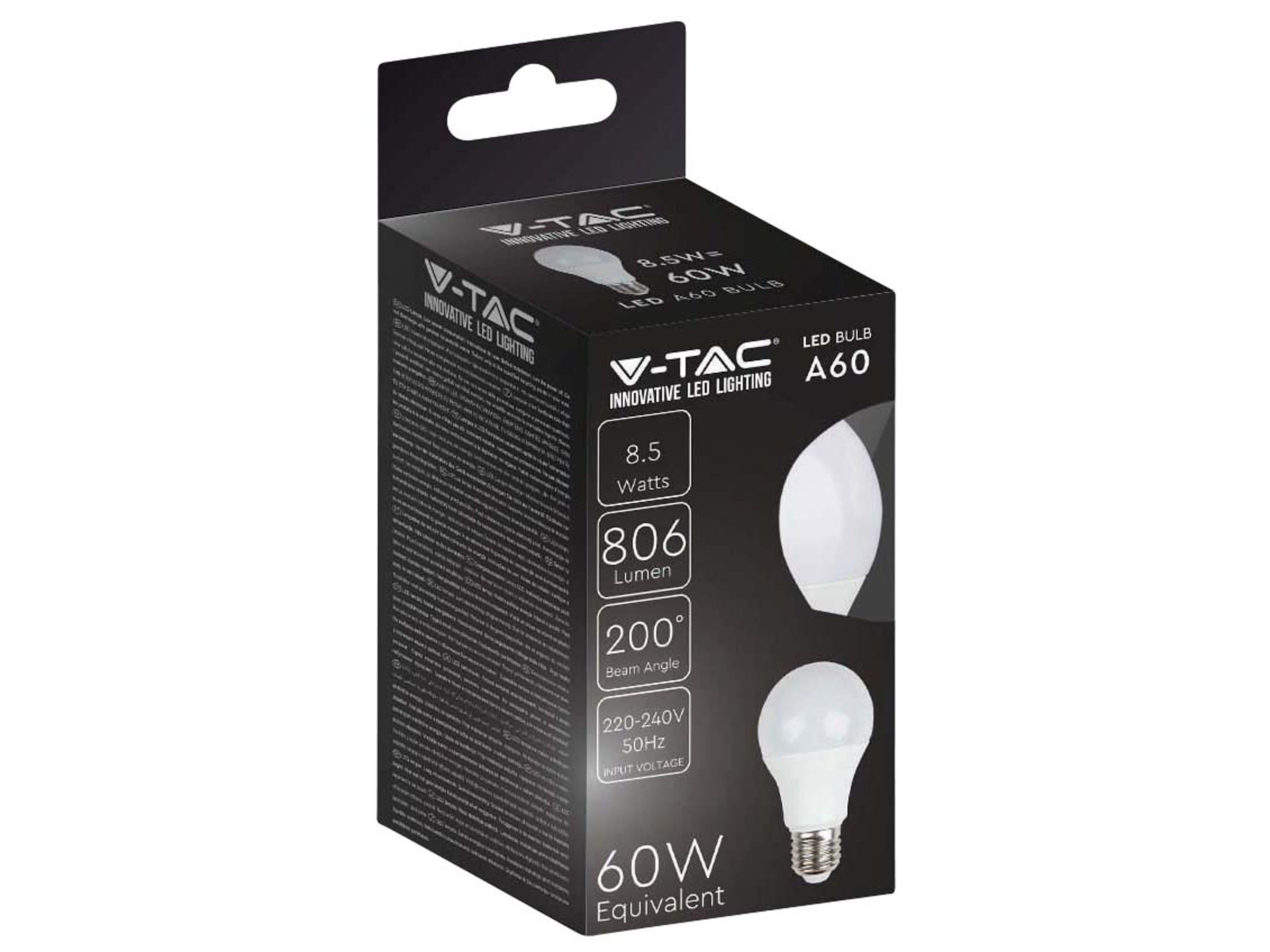 V-TAC LED-Lampe VT-2099, E27, EEK: F, 8,5 W, 806 lm, 3000 K V-TAC LED-Lampe VT-2099, E27, EEK: F, 8,5 W, 806 lm, 3000 K