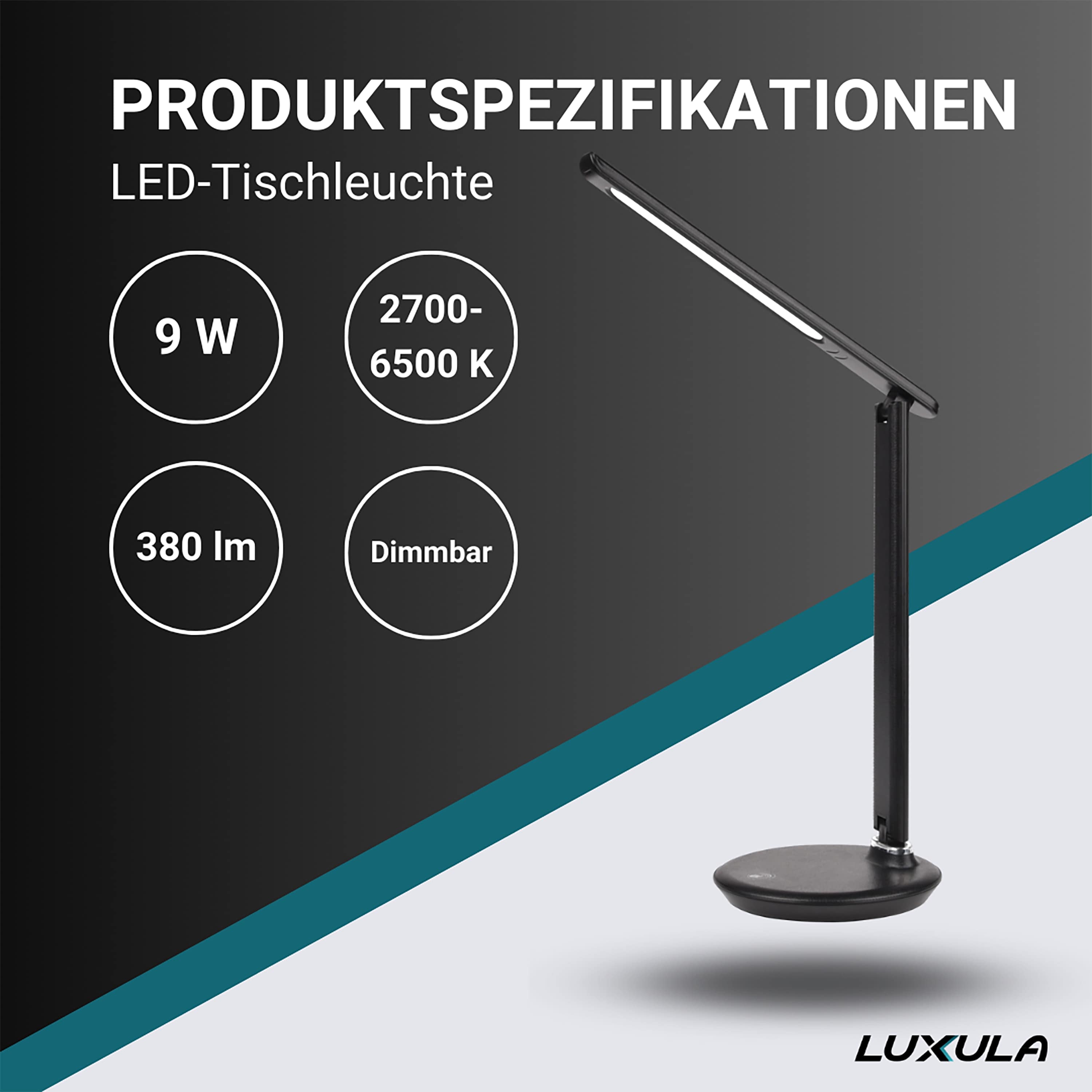 LUXULA LED-Tischlampe LX700150, dimmbar, CCT-Funktion, 9W, schwarz LUXULA LED-Tischlampe LX700150, dimmbar, CCT-Funktion, 9W, schwarz